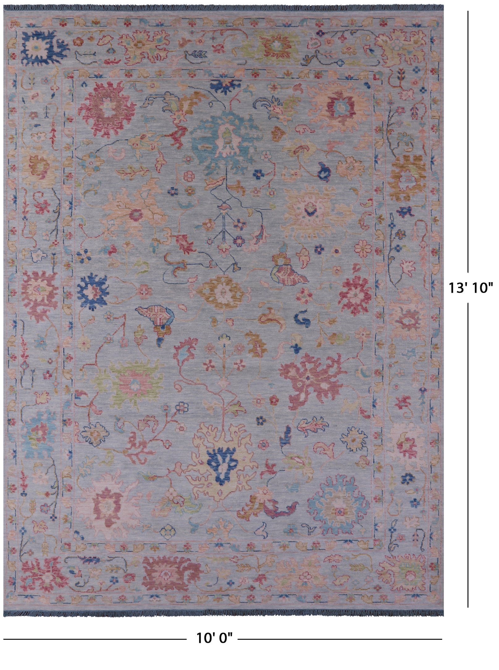 Light Blue Turkish Oushak Hand Knotted Wool Rug - 10' 0" X 13' 10" - Golden Nile
