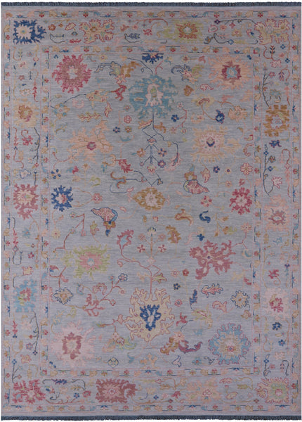 Light Blue Turkish Oushak Hand Knotted Wool Rug - 10' 0" X 13' 10" - Golden Nile
