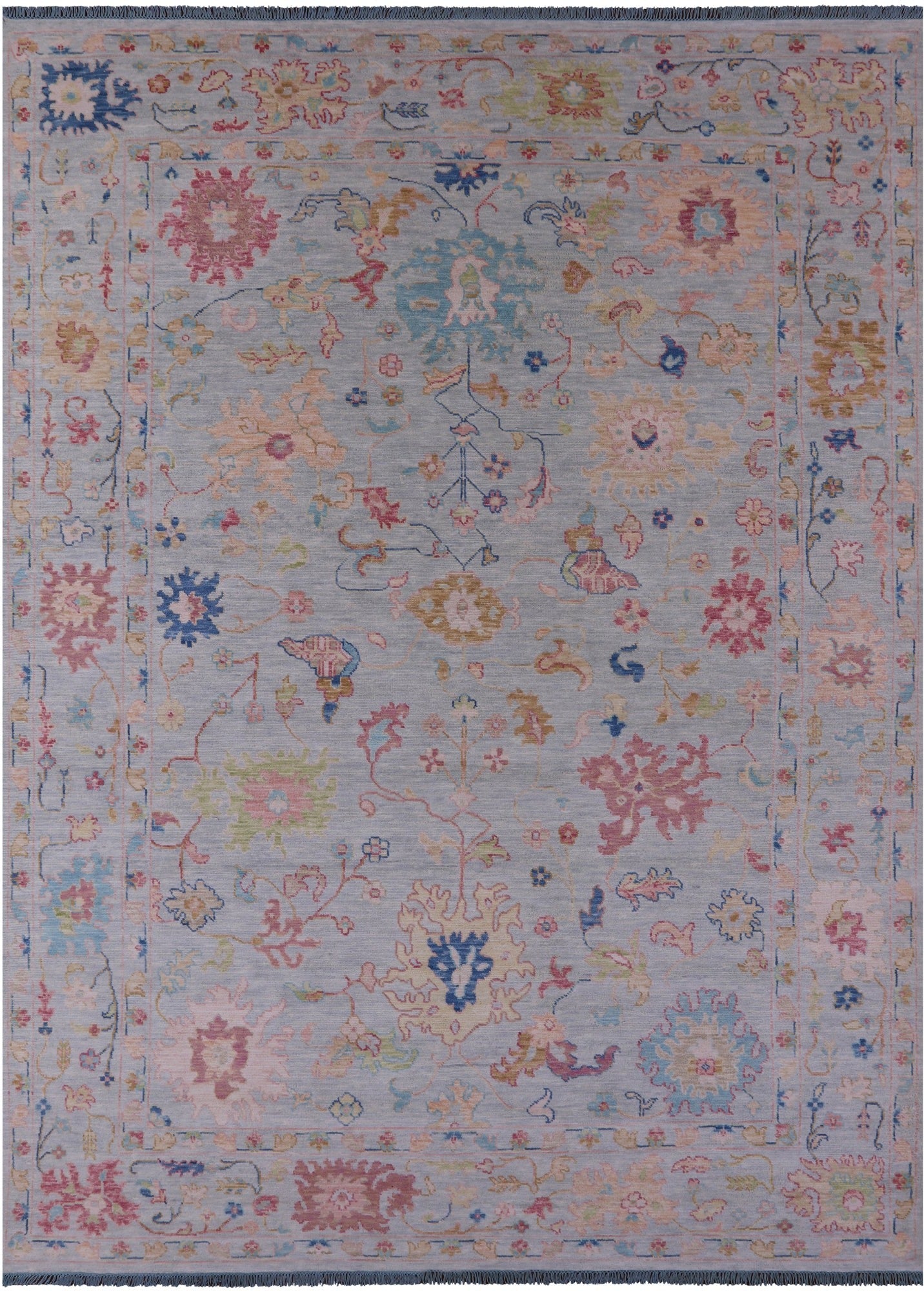 Light Blue Turkish Oushak Hand Knotted Wool Rug - 10' 0" X 13' 10" - Golden Nile