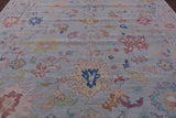 Light Blue Turkish Oushak Hand Knotted Wool Rug - 10' 0" X 13' 10" - Golden Nile