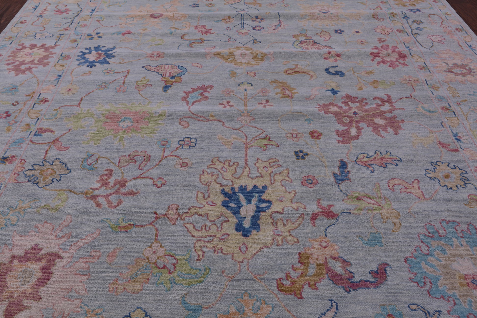 Light Blue Turkish Oushak Hand Knotted Wool Rug - 10' 0" X 13' 10" - Golden Nile