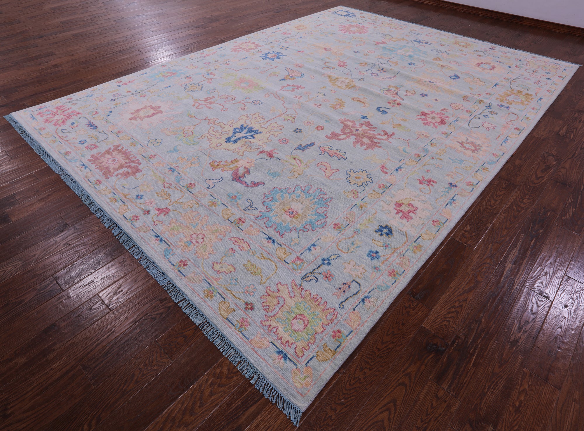 Light Blue Turkish Oushak Hand Knotted Wool Rug - 10' 0" X 13' 10" - Golden Nile