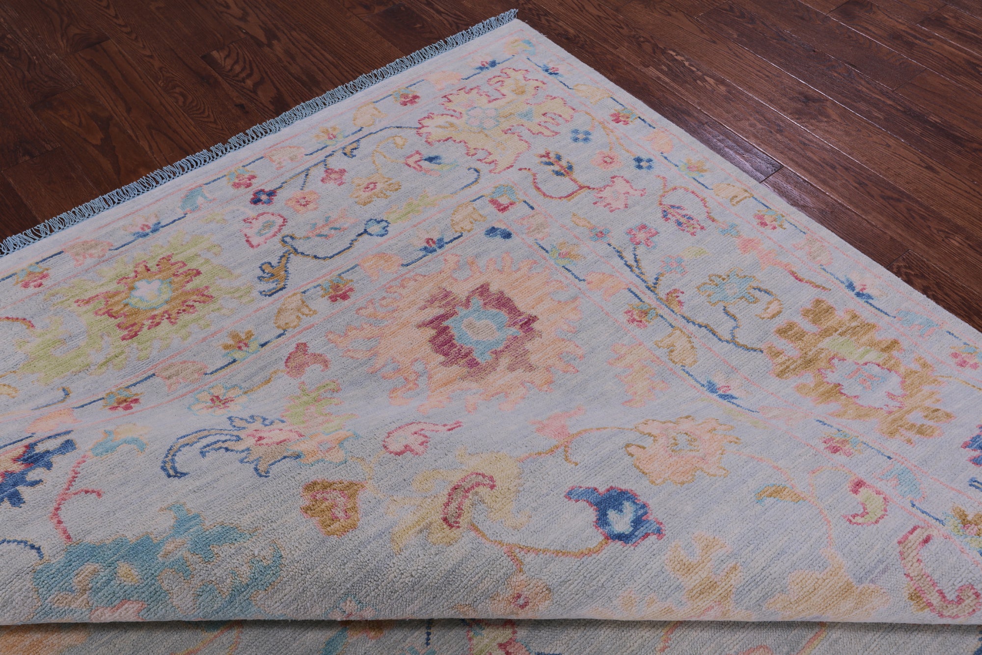 Light Blue Turkish Oushak Hand Knotted Wool Rug - 10' 0" X 13' 10" - Golden Nile
