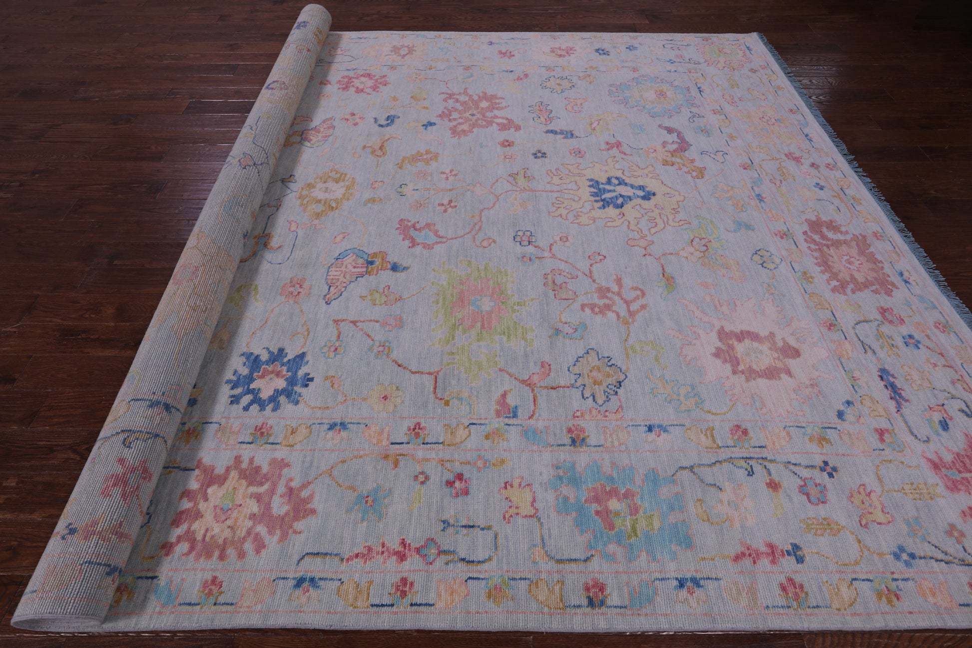 Light Blue Turkish Oushak Hand Knotted Wool Rug - 10' 0" X 13' 10" - Golden Nile