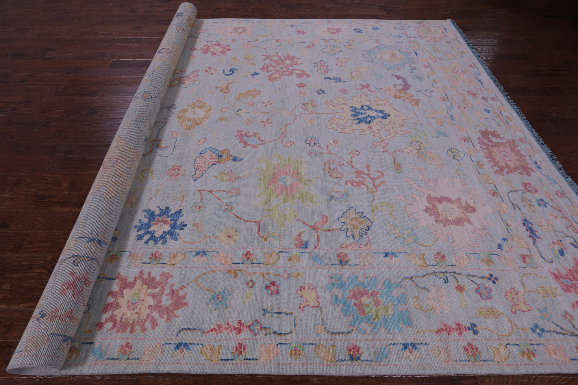 Light Blue Turkish Oushak Hand Knotted Wool Rug - 10' 0" X 13' 10" - Golden Nile