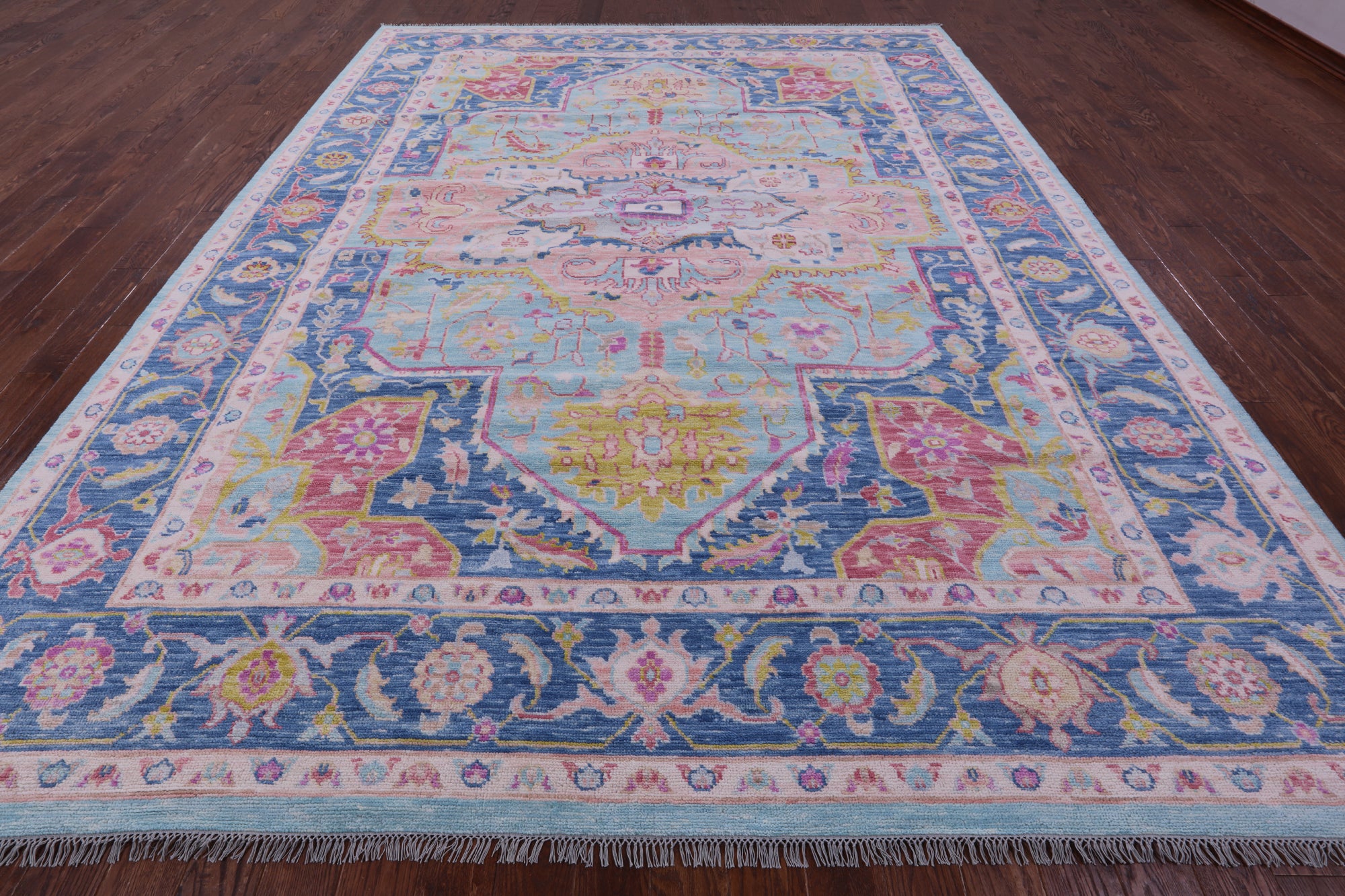 Blue Persian Fine Serapi Hand Knotted Wool Rug - 10' 3" X 13' 7" - Golden Nile