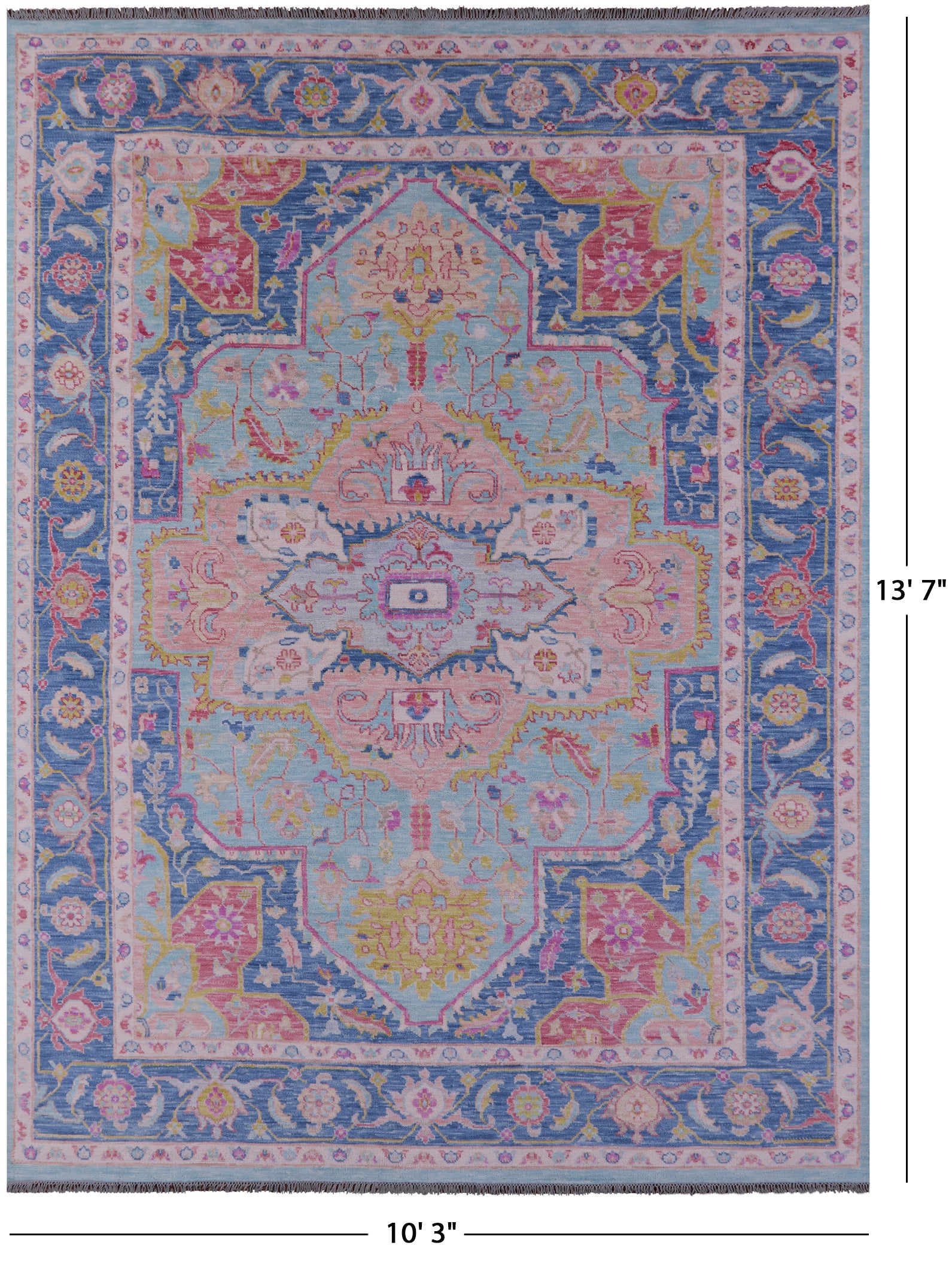 Blue Persian Fine Serapi Hand Knotted Wool Rug - 10' 3" X 13' 7" - Golden Nile