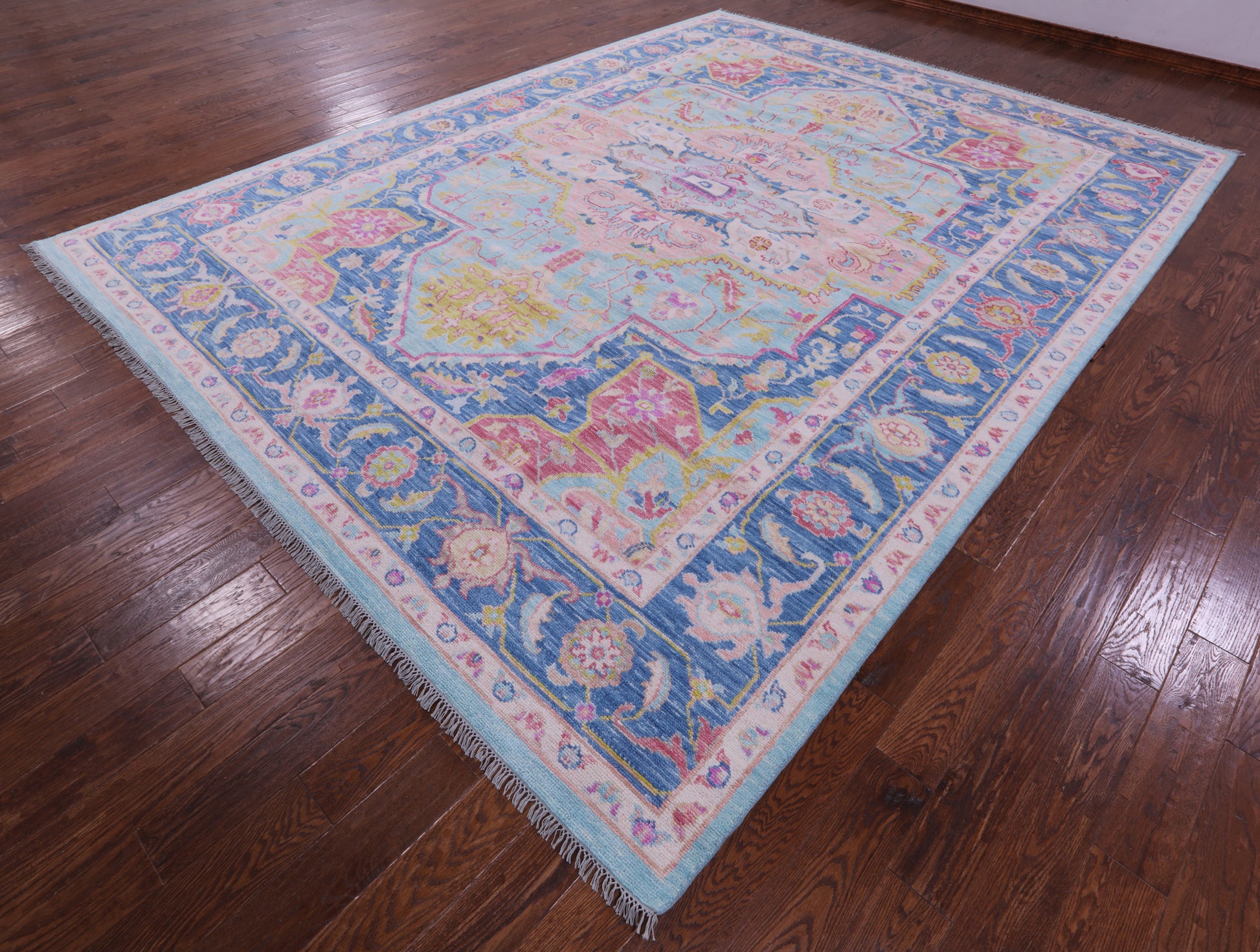 Blue Persian Fine Serapi Hand Knotted Wool Rug - 10' 3" X 13' 7" - Golden Nile
