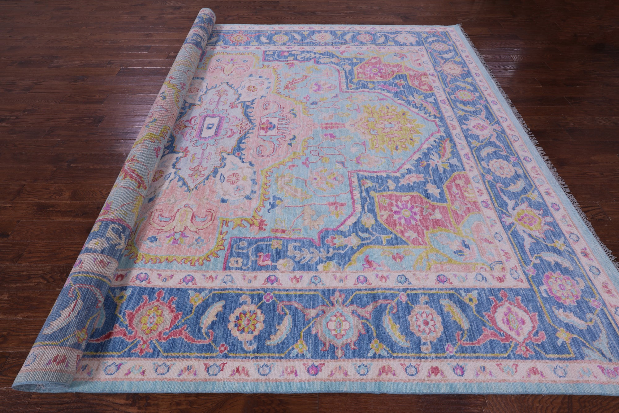 Blue Persian Fine Serapi Hand Knotted Wool Rug - 10' 3" X 13' 7" - Golden Nile