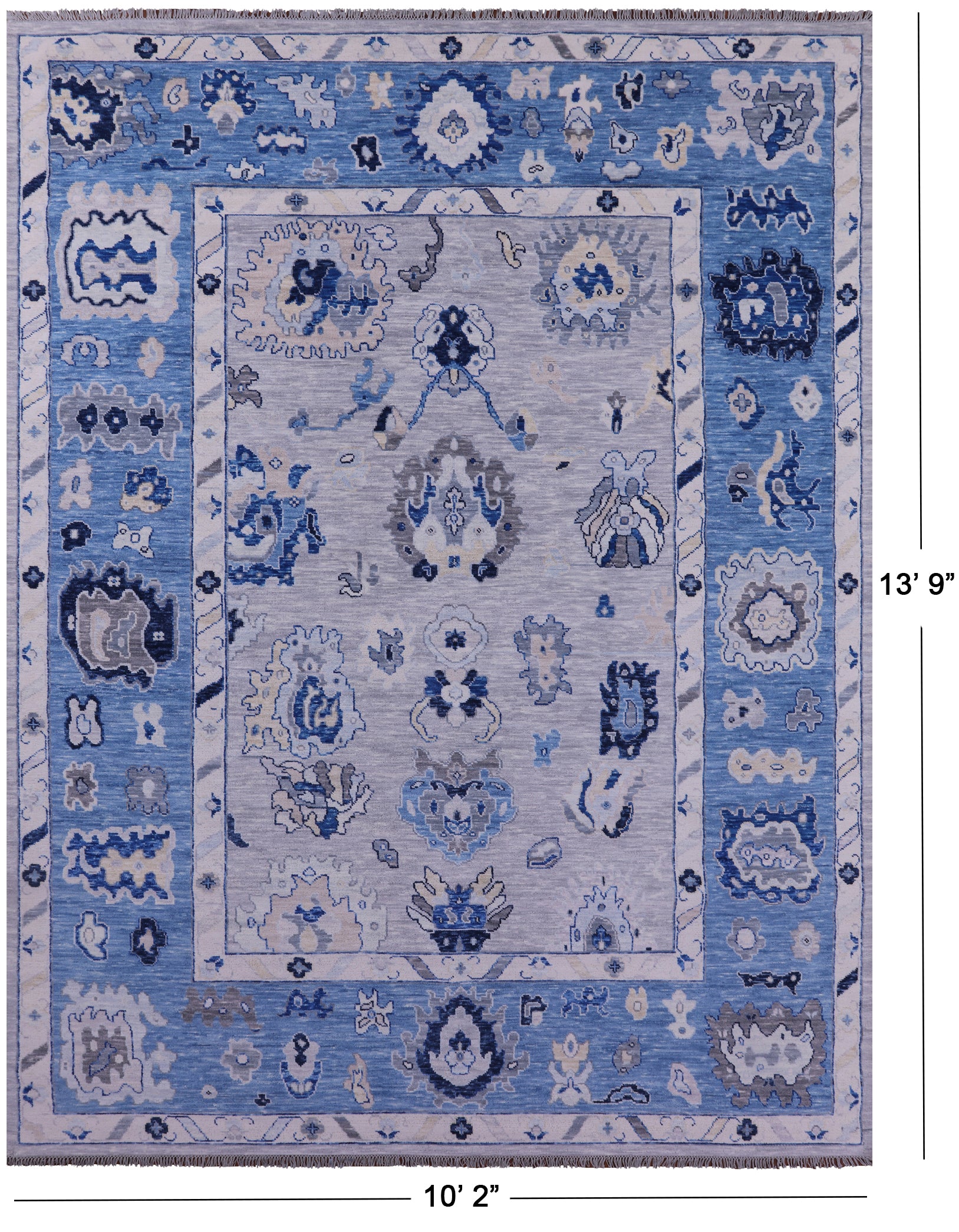 Grey Turkish Oushak Hand Knotted Wool Rug - 10' 2" X 13' 9" - Golden Nile