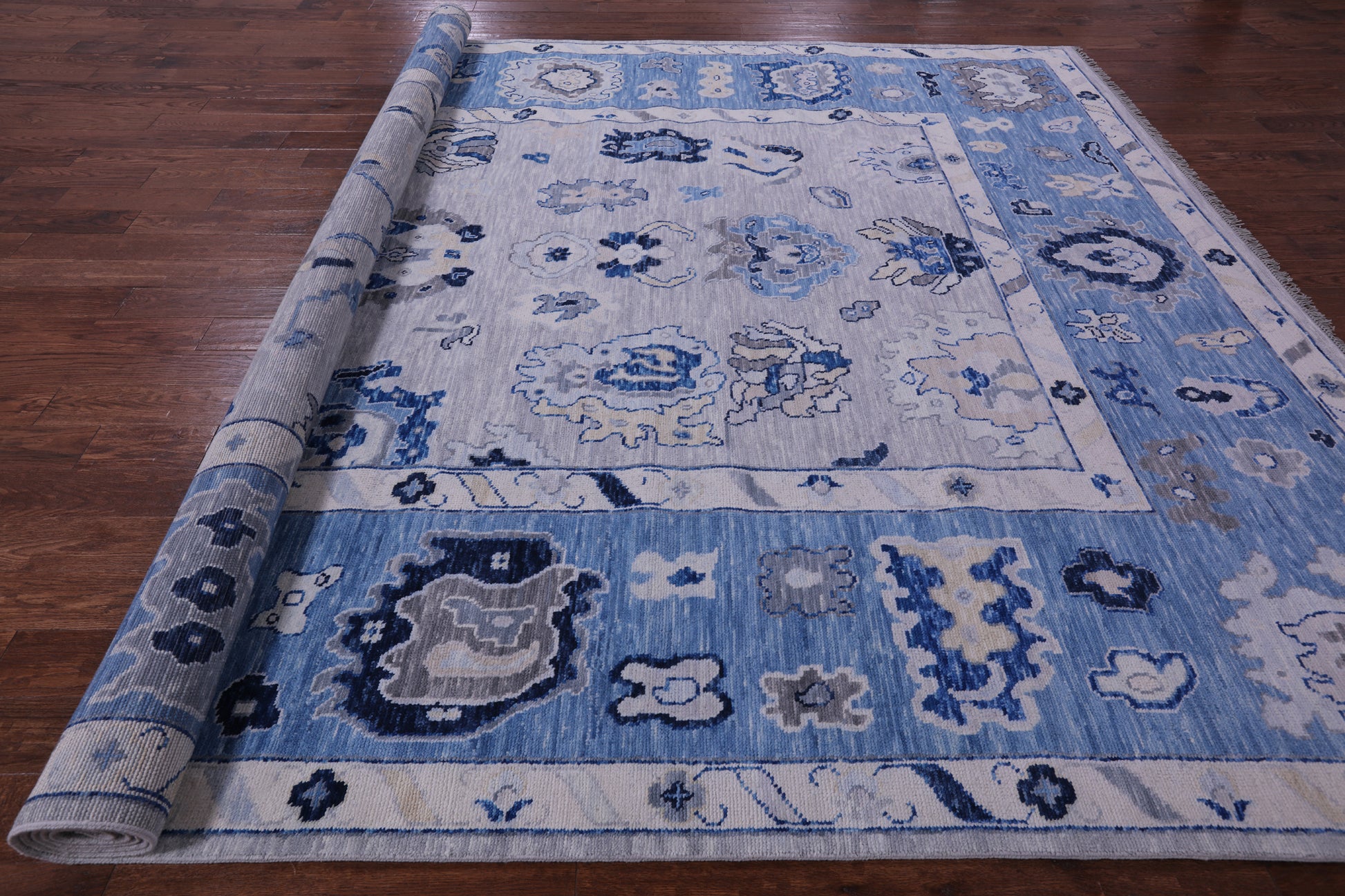Grey Turkish Oushak Hand Knotted Wool Rug - 10' 2" X 13' 9" - Golden Nile