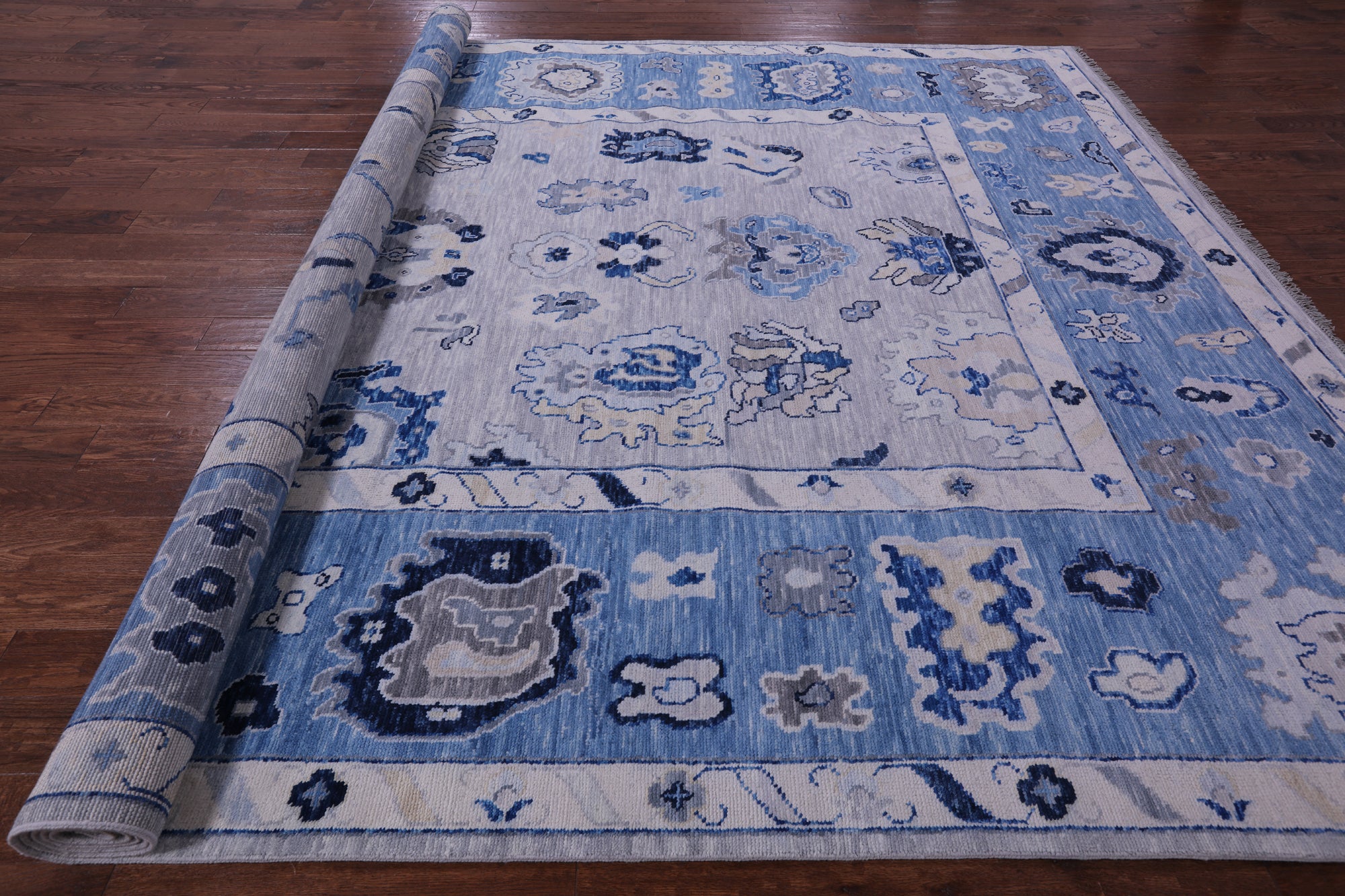 Grey Turkish Oushak Hand Knotted Wool Rug - 10' 2" X 13' 9" - Golden Nile