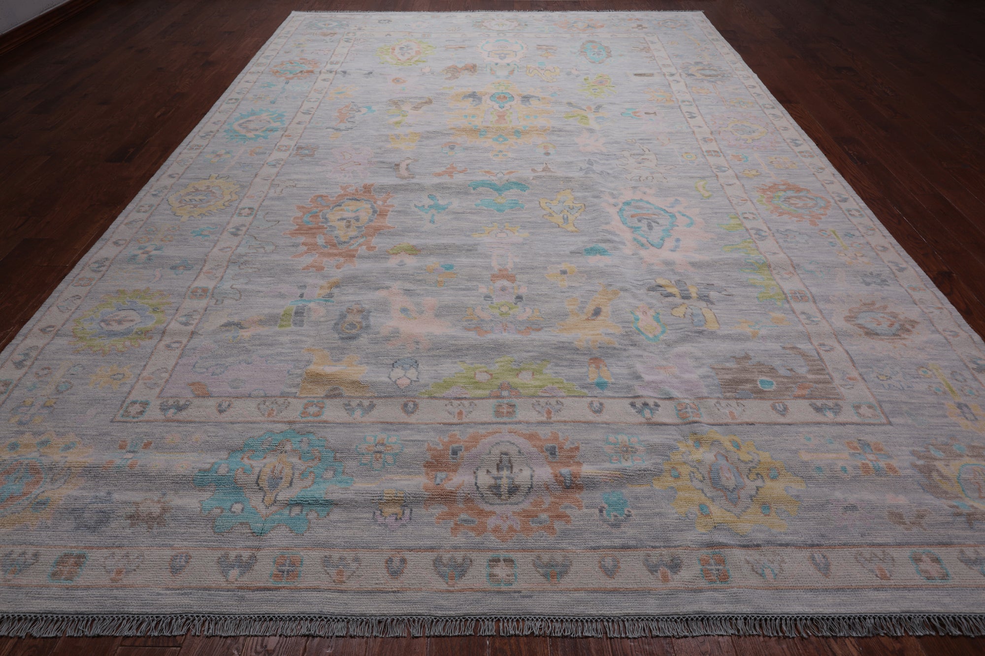 SUPER SALE Silver Turkish Oushak Handmade Wool Rug - 10' 0" X 14' 4"