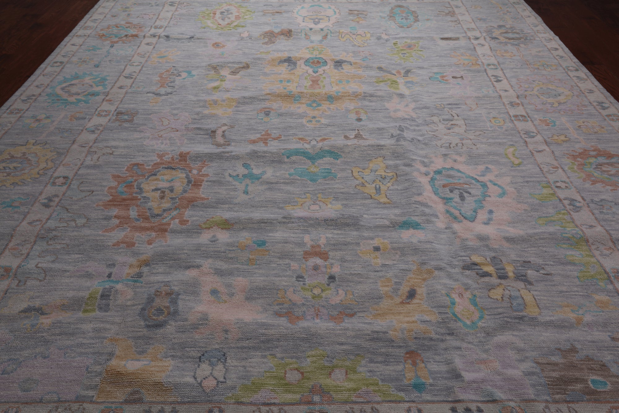SUPER SALE Silver Turkish Oushak Handmade Wool Rug - 10' 0" X 14' 4"
