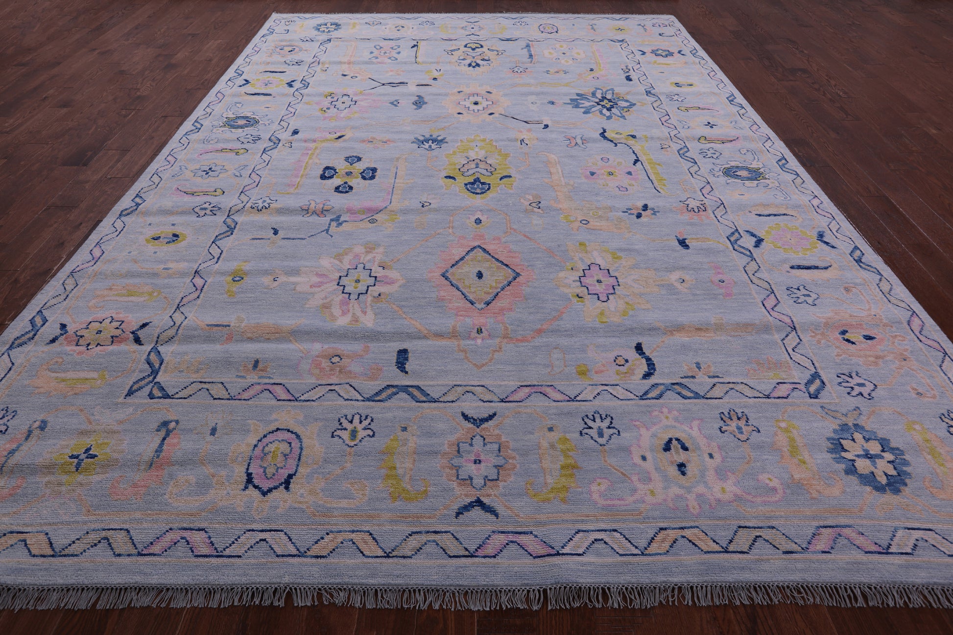 Light Blue Turkish Oushak Hand Knotted Wool Rug - 9' 10" X 13' 11" - Golden Nile