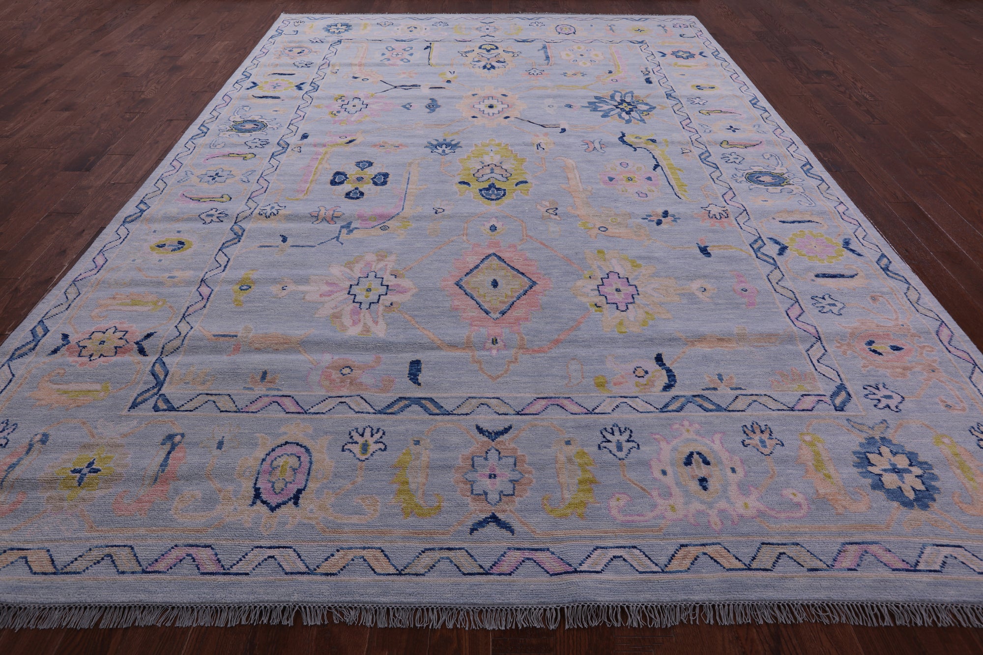 Light Blue Turkish Oushak Hand Knotted Wool Rug - 9' 10" X 13' 11" - Golden Nile