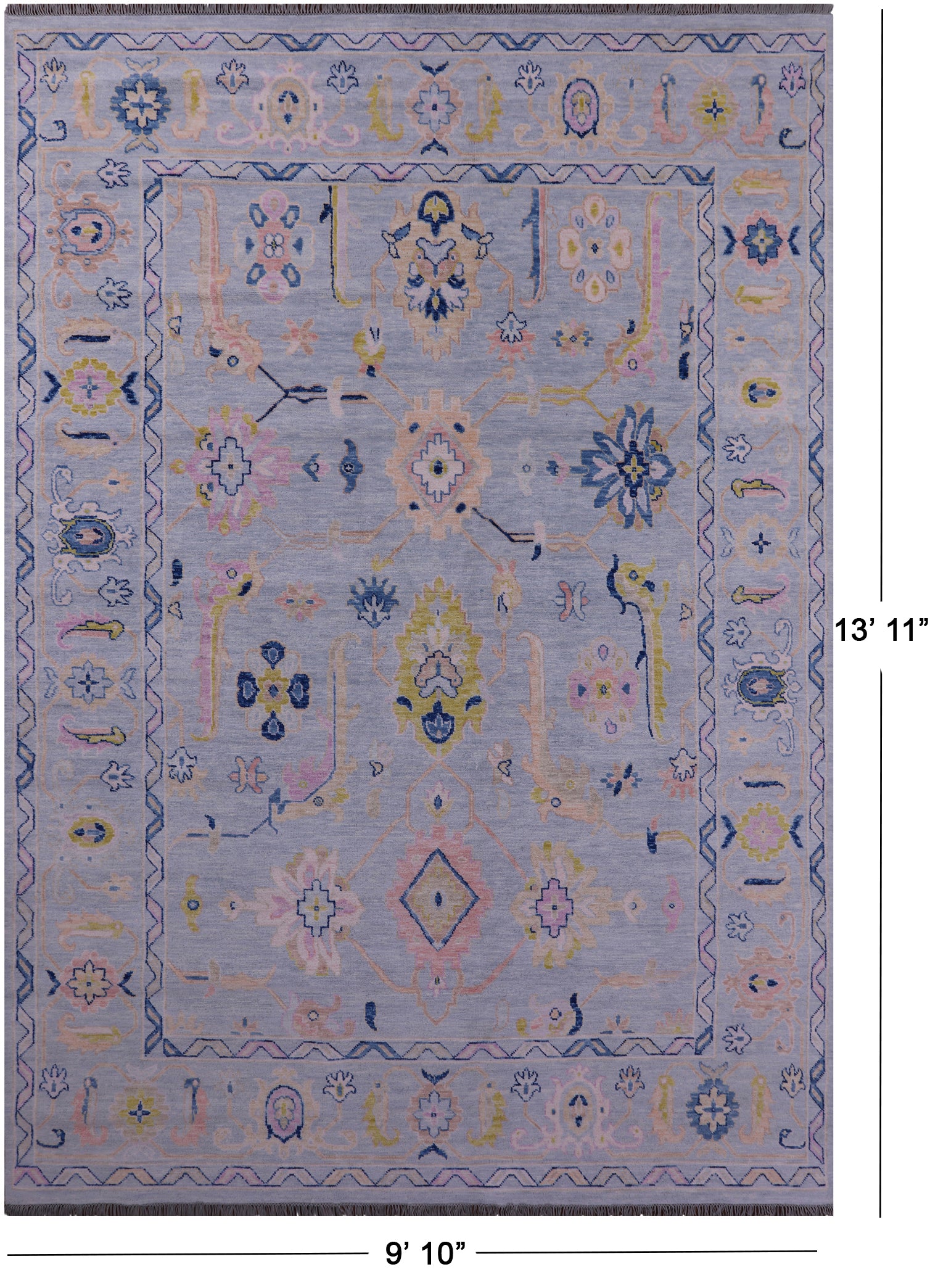 Light Blue Turkish Oushak Hand Knotted Wool Rug - 9' 10" X 13' 11" - Golden Nile