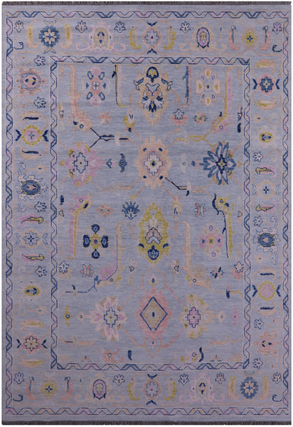 Light Blue Turkish Oushak Hand Knotted Wool Rug - 9' 10" X 13' 11" - Golden Nile