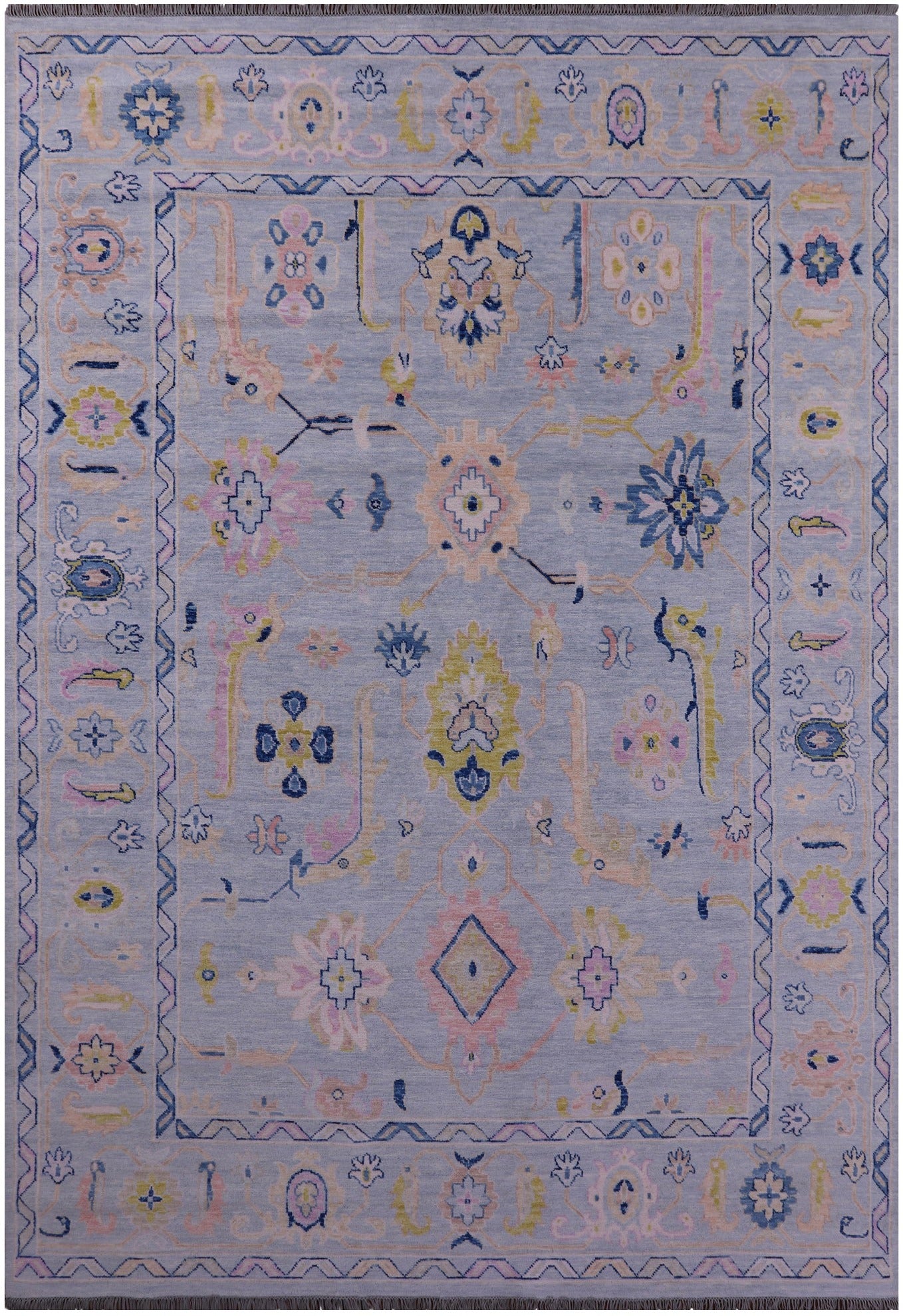 Light Blue Turkish Oushak Hand Knotted Wool Rug - 9' 10" X 13' 11" - Golden Nile