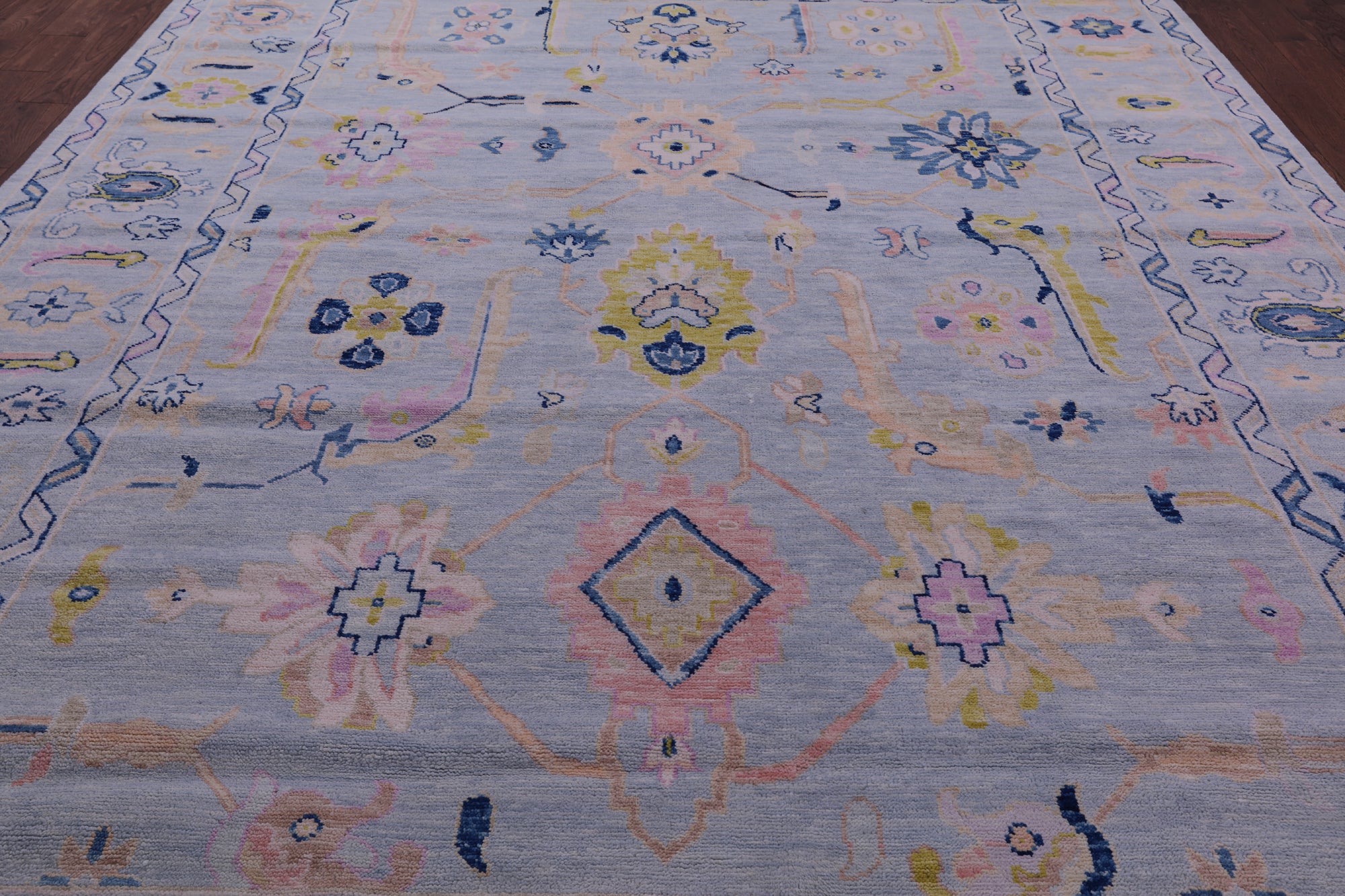 Light Blue Turkish Oushak Hand Knotted Wool Rug - 9' 10" X 13' 11" - Golden Nile