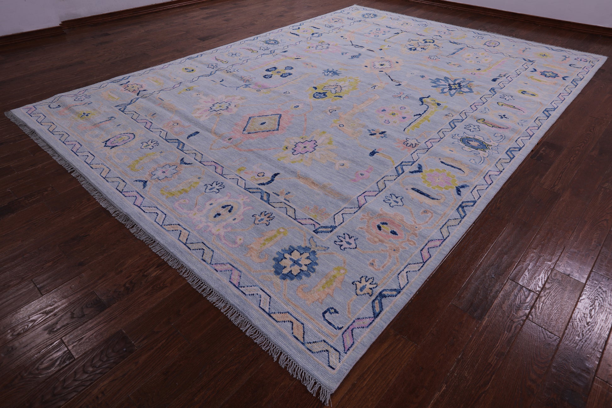 Light Blue Turkish Oushak Hand Knotted Wool Rug - 9' 10" X 13' 11" - Golden Nile