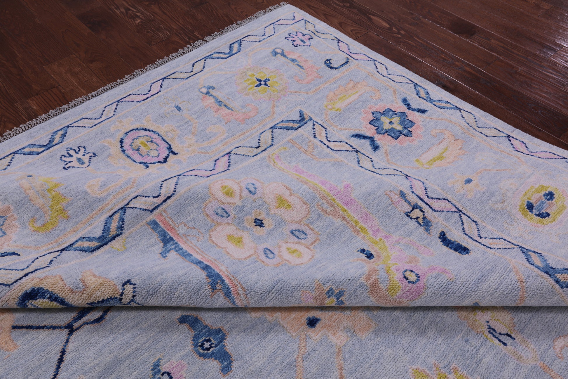 Light Blue Turkish Oushak Hand Knotted Wool Rug - 9' 10" X 13' 11" - Golden Nile