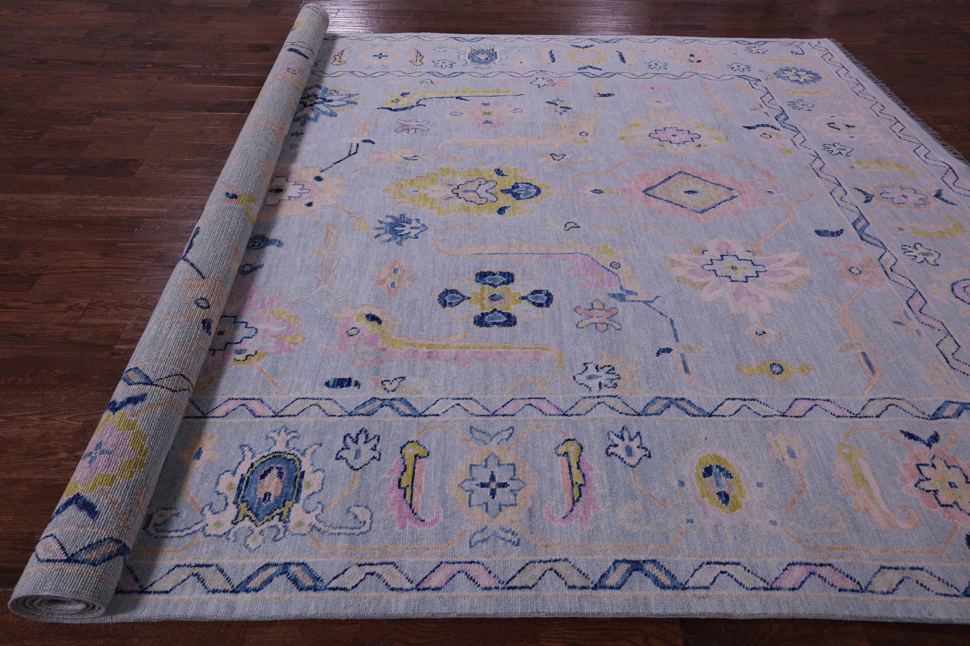 Light Blue Turkish Oushak Hand Knotted Wool Rug - 9' 10" X 13' 11" - Golden Nile