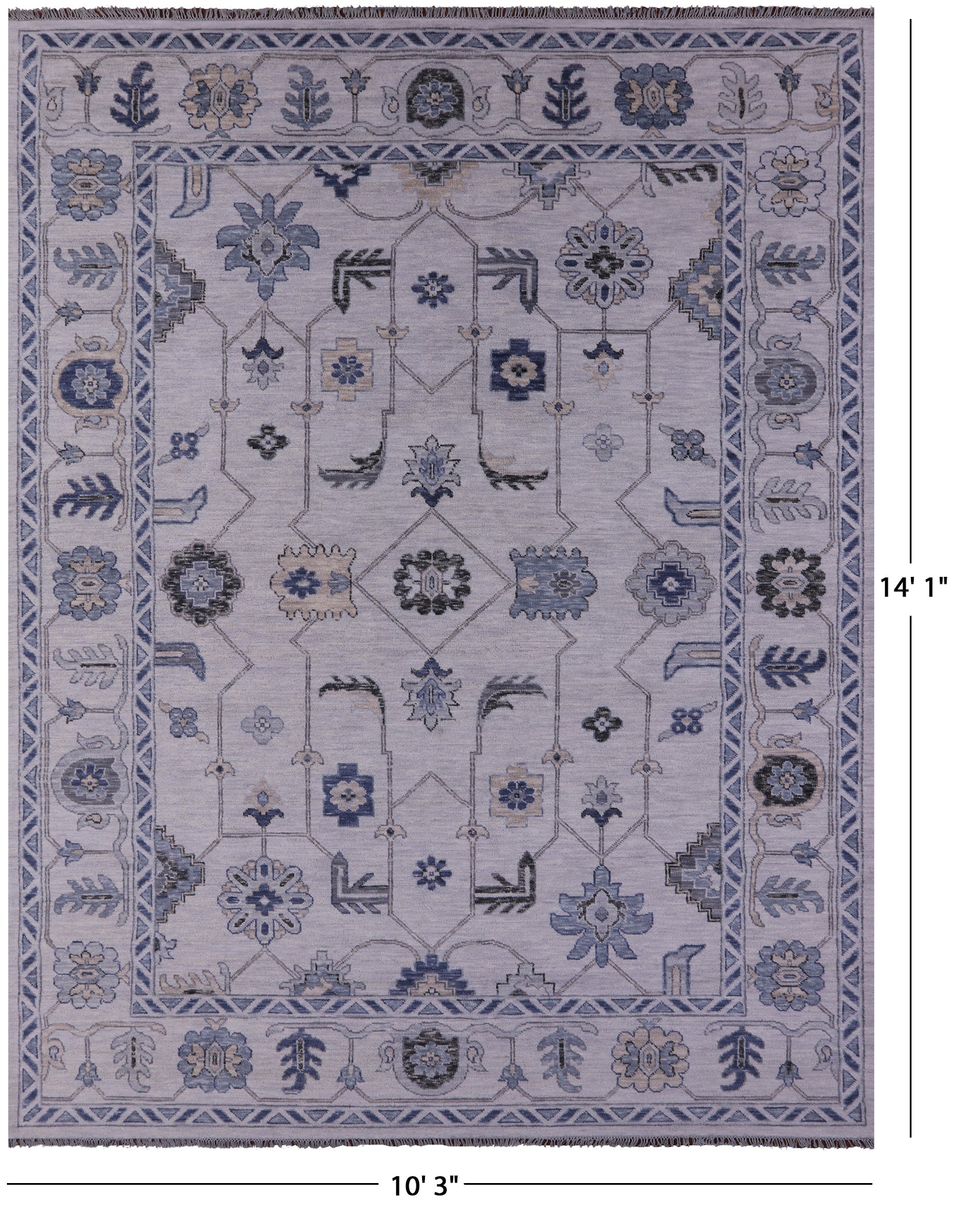 Grey Turkish Oushak Hand Knotted Wool Rug - 10' 3" X 14' 1" - Golden Nile
