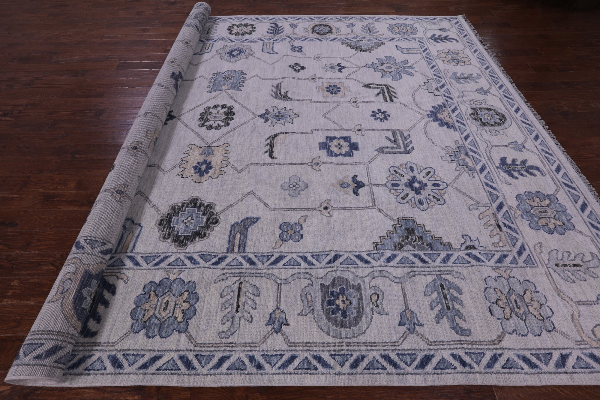 Grey Turkish Oushak Hand Knotted Wool Rug - 10' 3" X 14' 1" - Golden Nile
