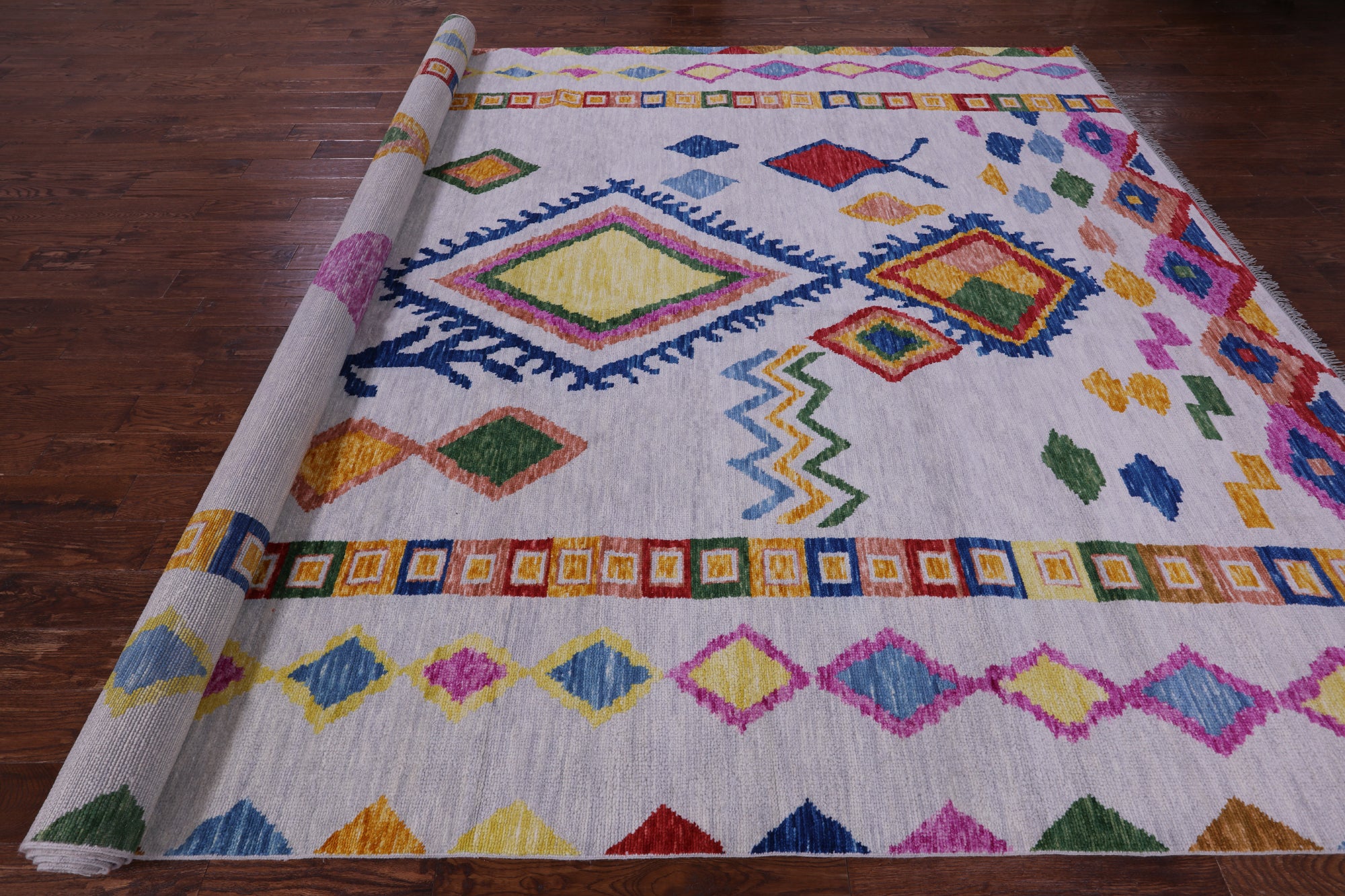 Silver Tribal Moroccan Handmade Wool Rug - 10' 2" X 13' 4" - Golden Nile