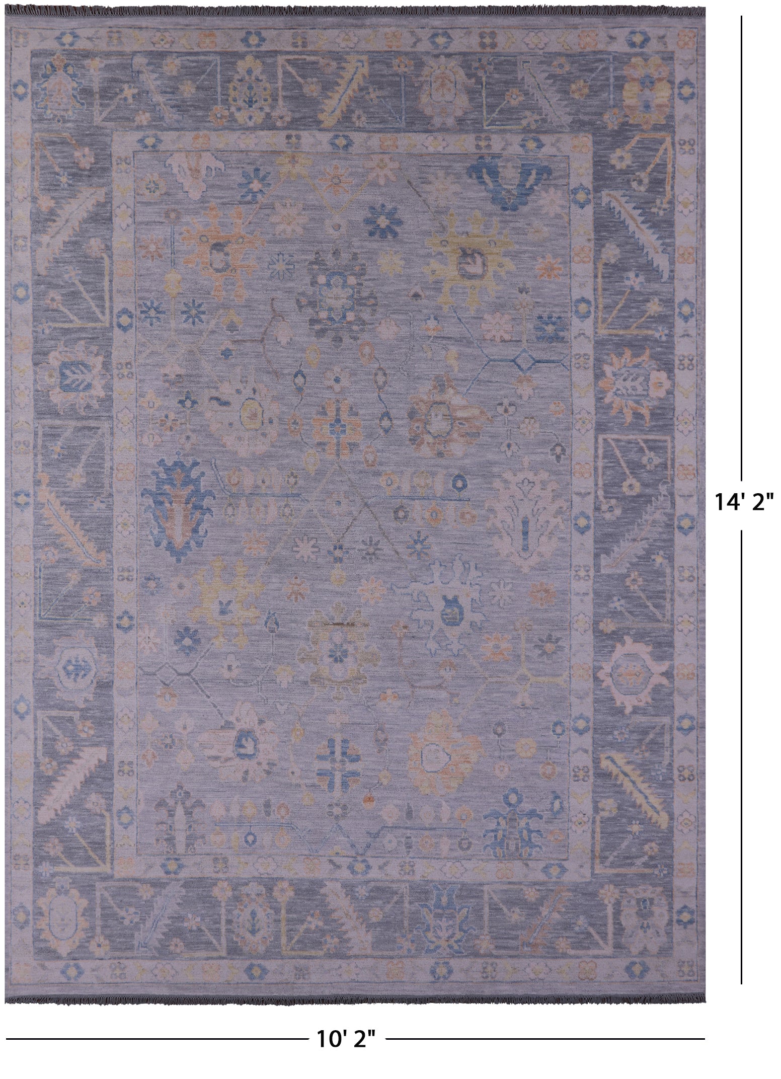 Silver Turkish Oushak Hand Knotted Wool Rug - 10' 2" X 14' 2" - Golden Nile