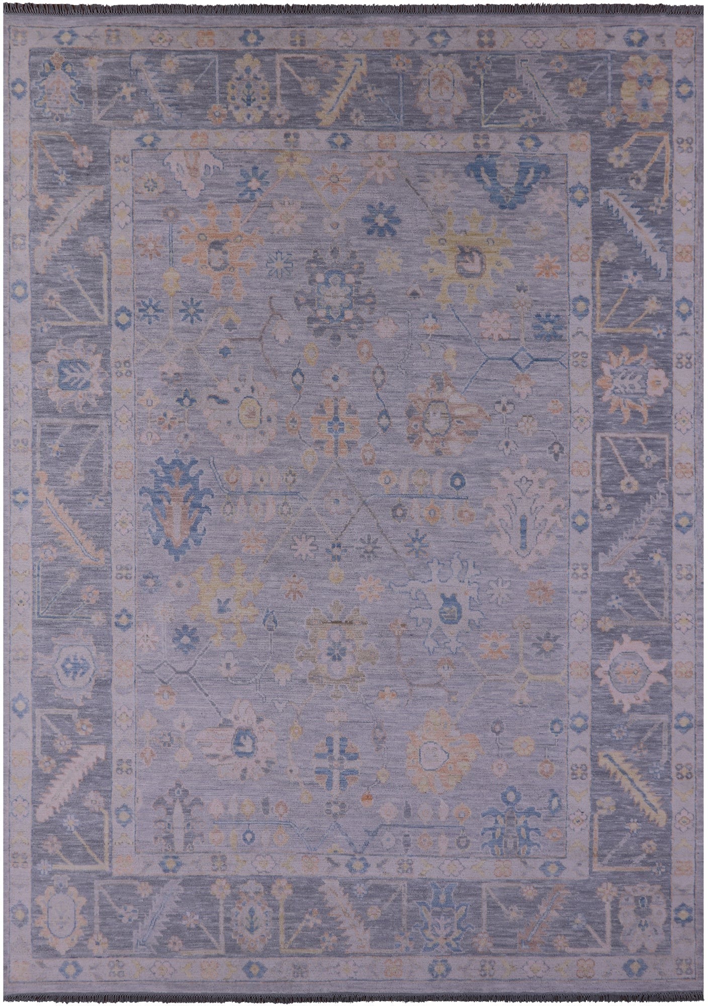 Silver Turkish Oushak Hand Knotted Wool Rug - 10' 2" X 14' 2" - Golden Nile