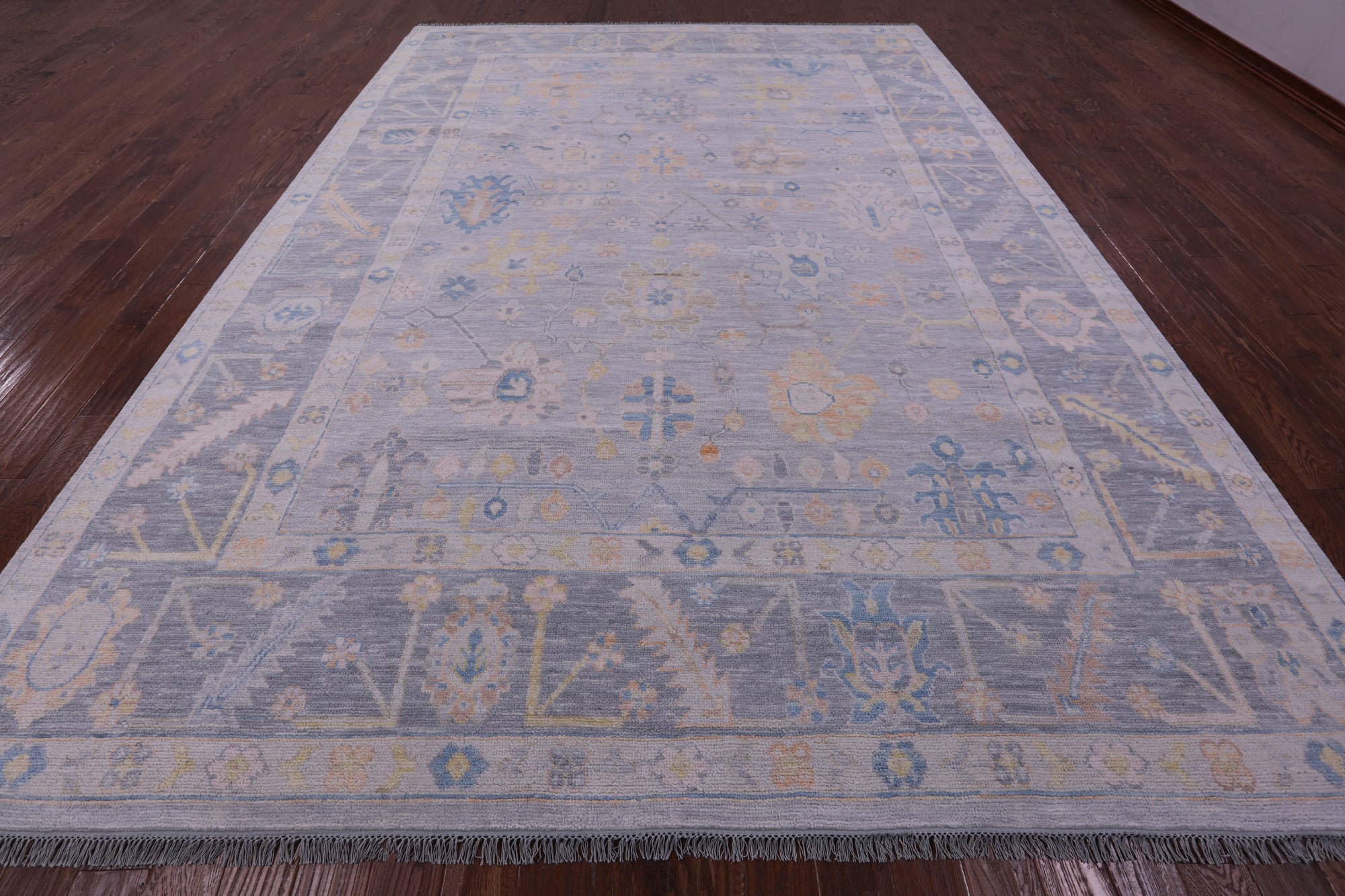 Silver Turkish Oushak Hand Knotted Wool Rug - 10' 2" X 14' 2" - Golden Nile