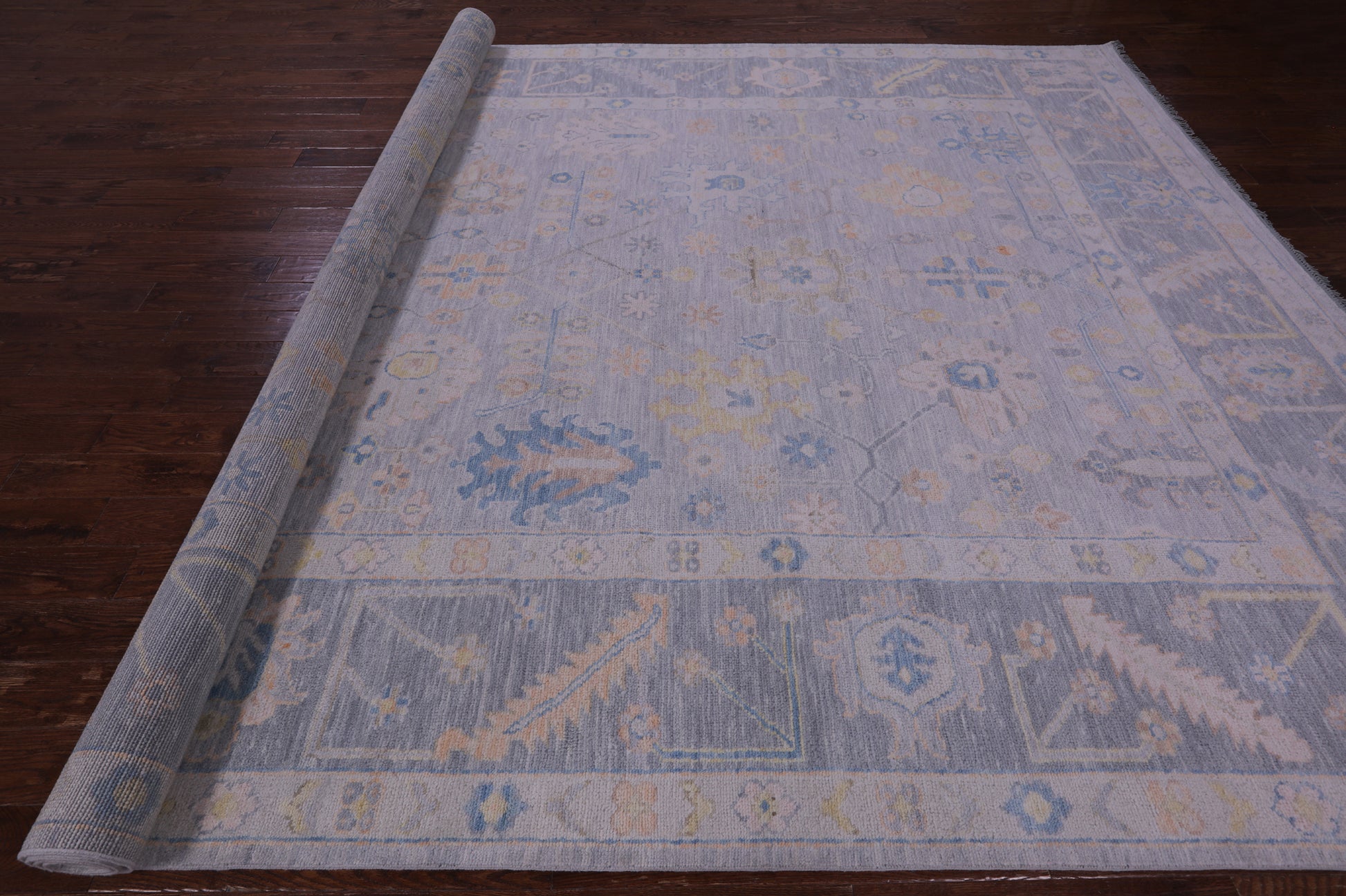 Silver Turkish Oushak Hand Knotted Wool Rug - 10' 2" X 14' 2" - Golden Nile