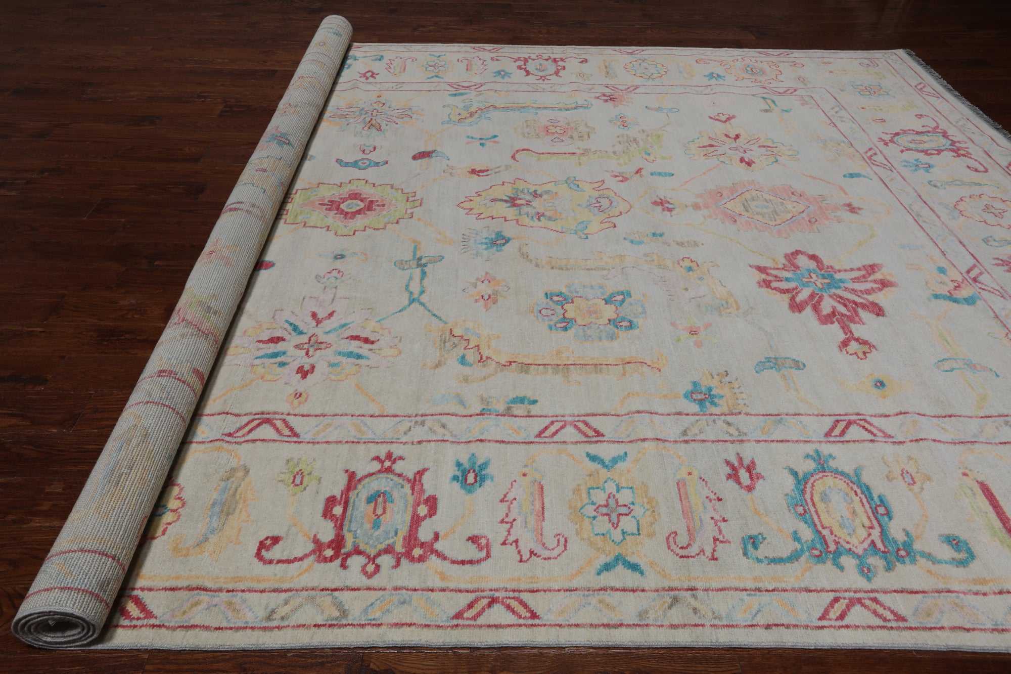 SUPER SALE Ivory Turkish Oushak Hand Knotted Wool Rug - 9' 11" X 13' 10"