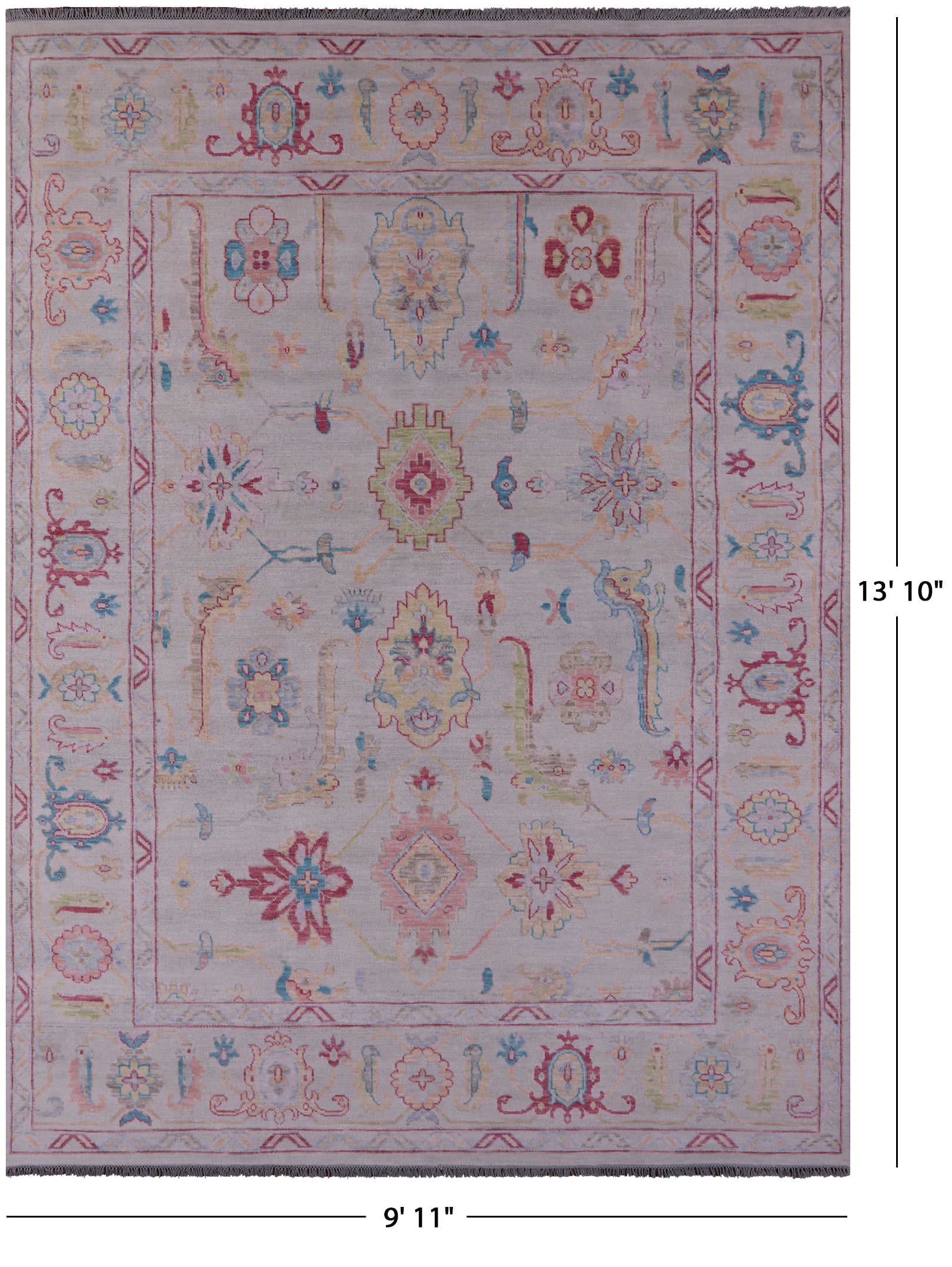 Ivory Turkish Oushak Hand Knotted Wool Rug - 9' 11" X 13' 10" - Golden Nile