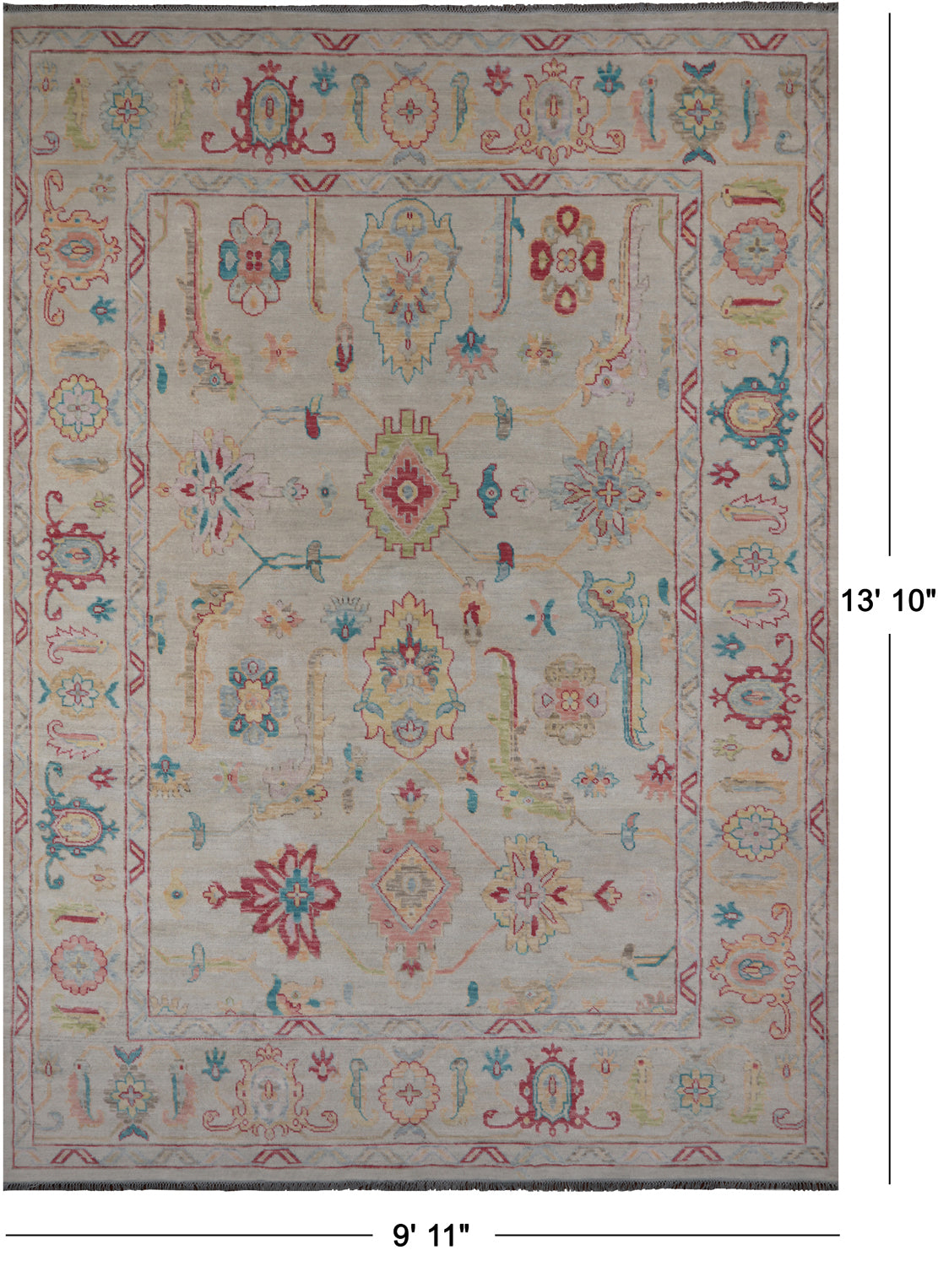 SUPER SALE Ivory Turkish Oushak Hand Knotted Wool Rug - 9' 11" X 13' 10"