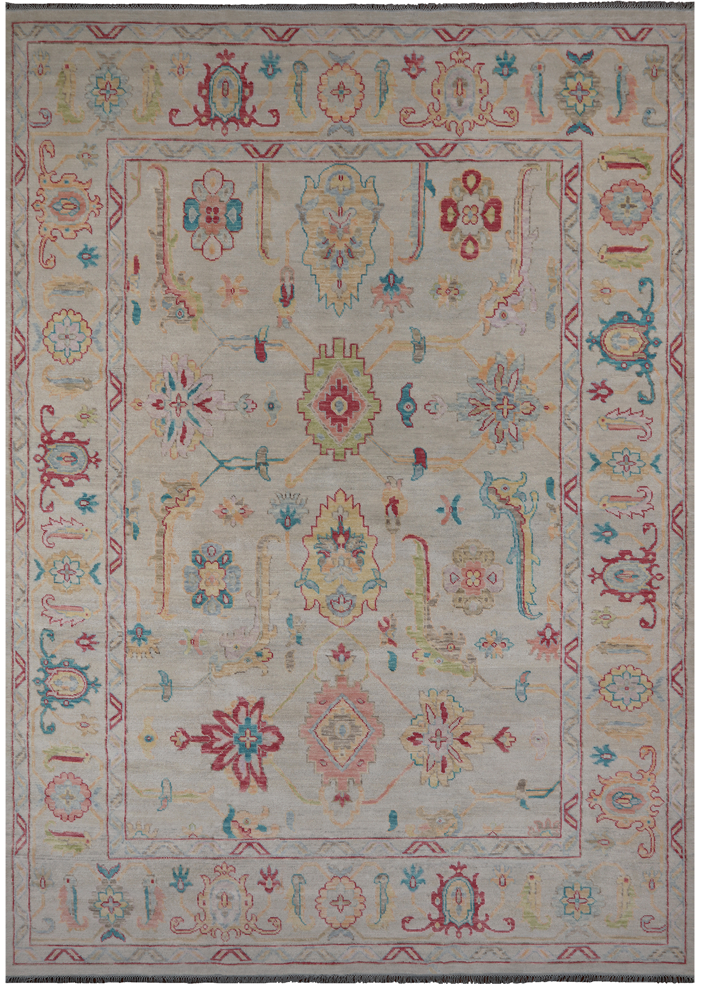 SUPER SALE Ivory Turkish Oushak Hand Knotted Wool Rug - 9' 11" X 13' 10"