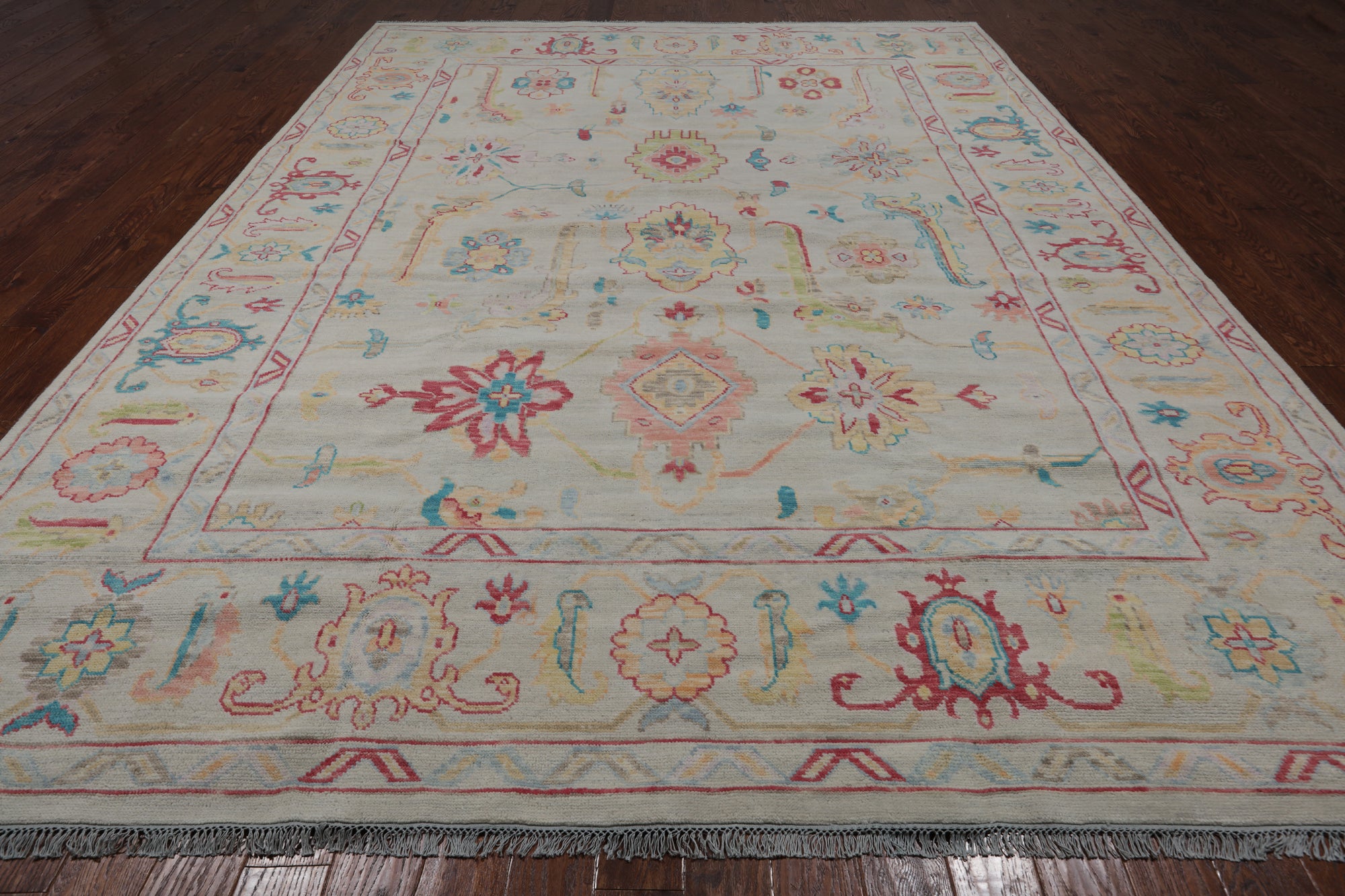 SUPER SALE Ivory Turkish Oushak Hand Knotted Wool Rug - 9' 11" X 13' 10"