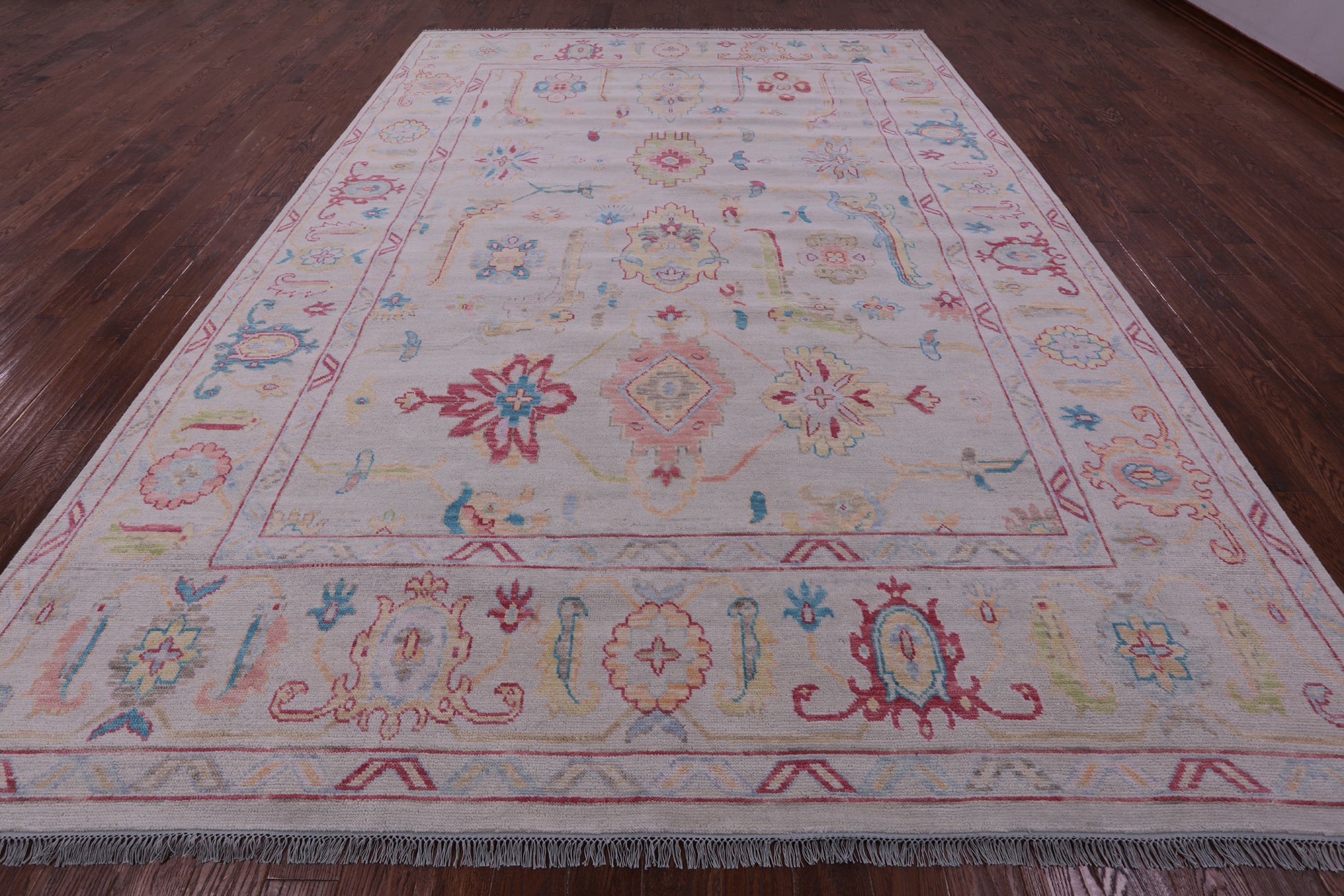 Ivory Turkish Oushak Hand Knotted Wool Rug - 9' 11" X 13' 10" - Golden Nile