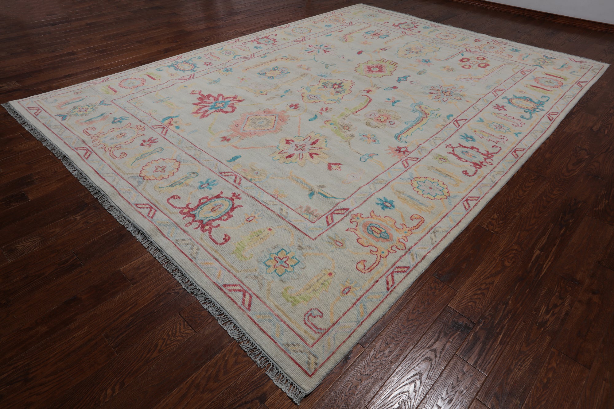 SUPER SALE Ivory Turkish Oushak Hand Knotted Wool Rug - 9' 11" X 13' 10"