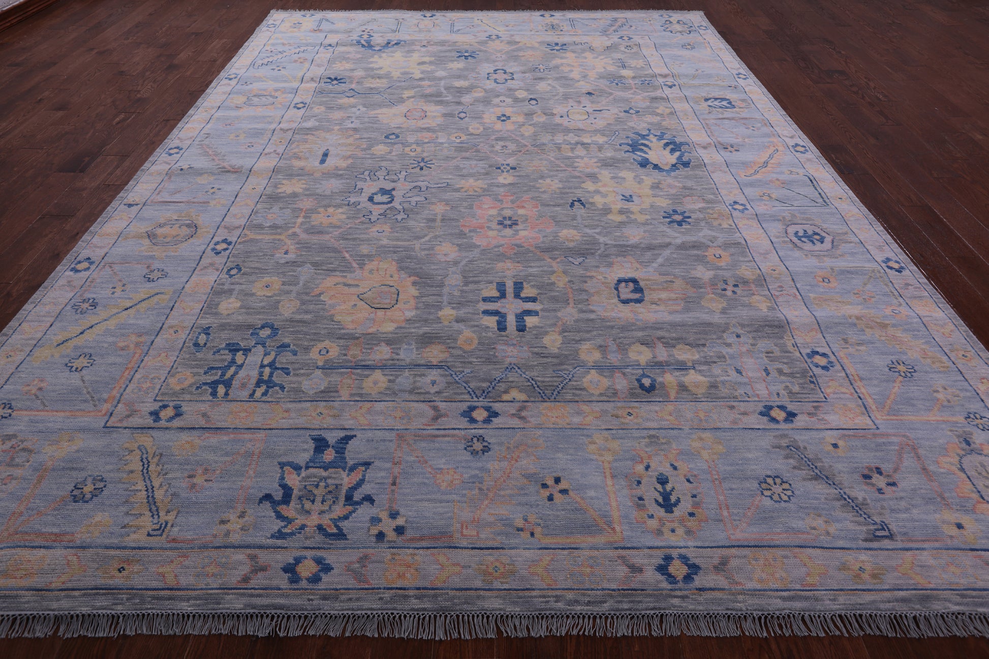 Grey Turkish Oushak Hand Knotted Wool Rug - 10' 0" X 13' 10" - Golden Nile
