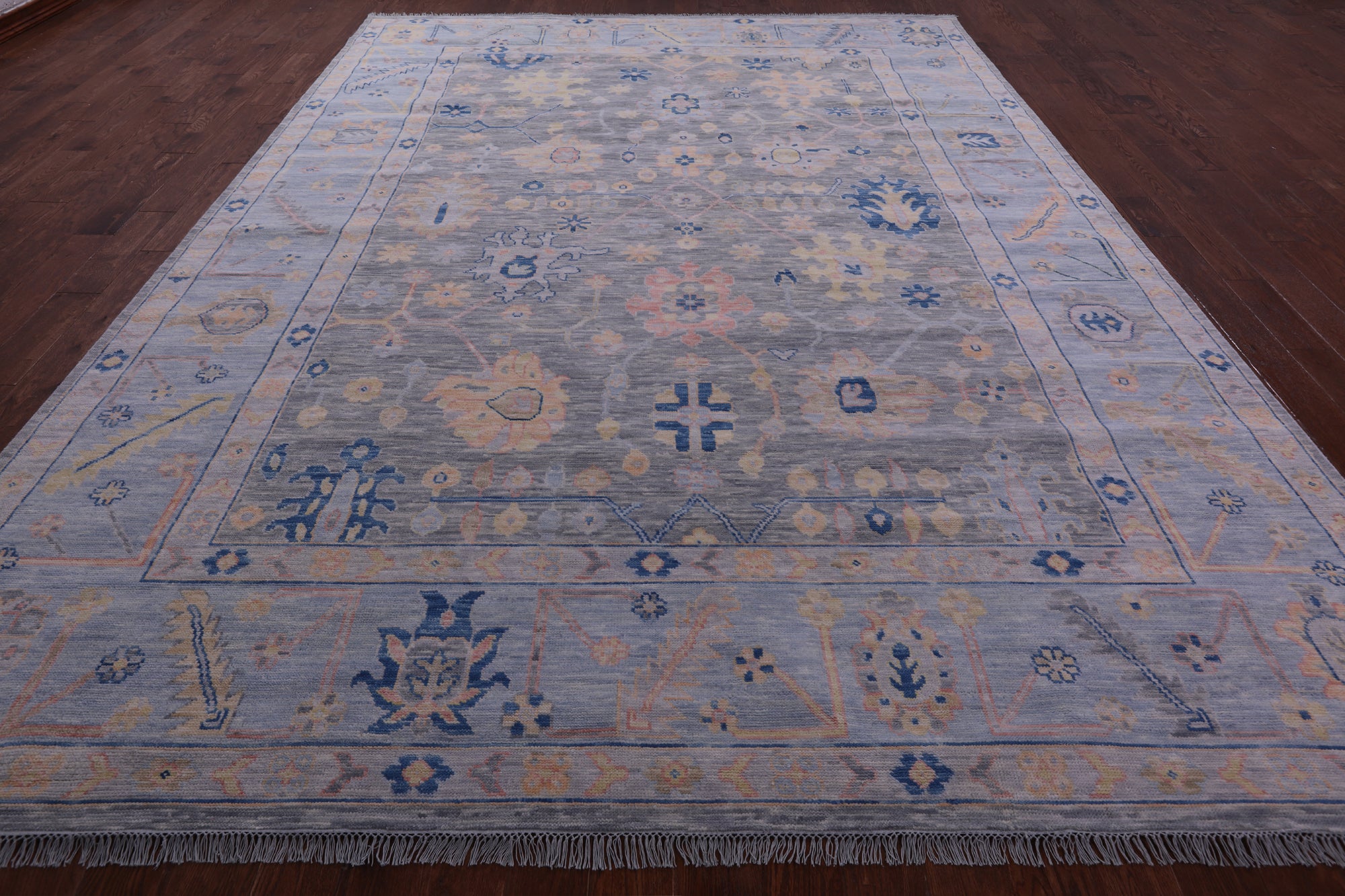 Grey Turkish Oushak Hand Knotted Wool Rug - 10' 0" X 13' 10" - Golden Nile