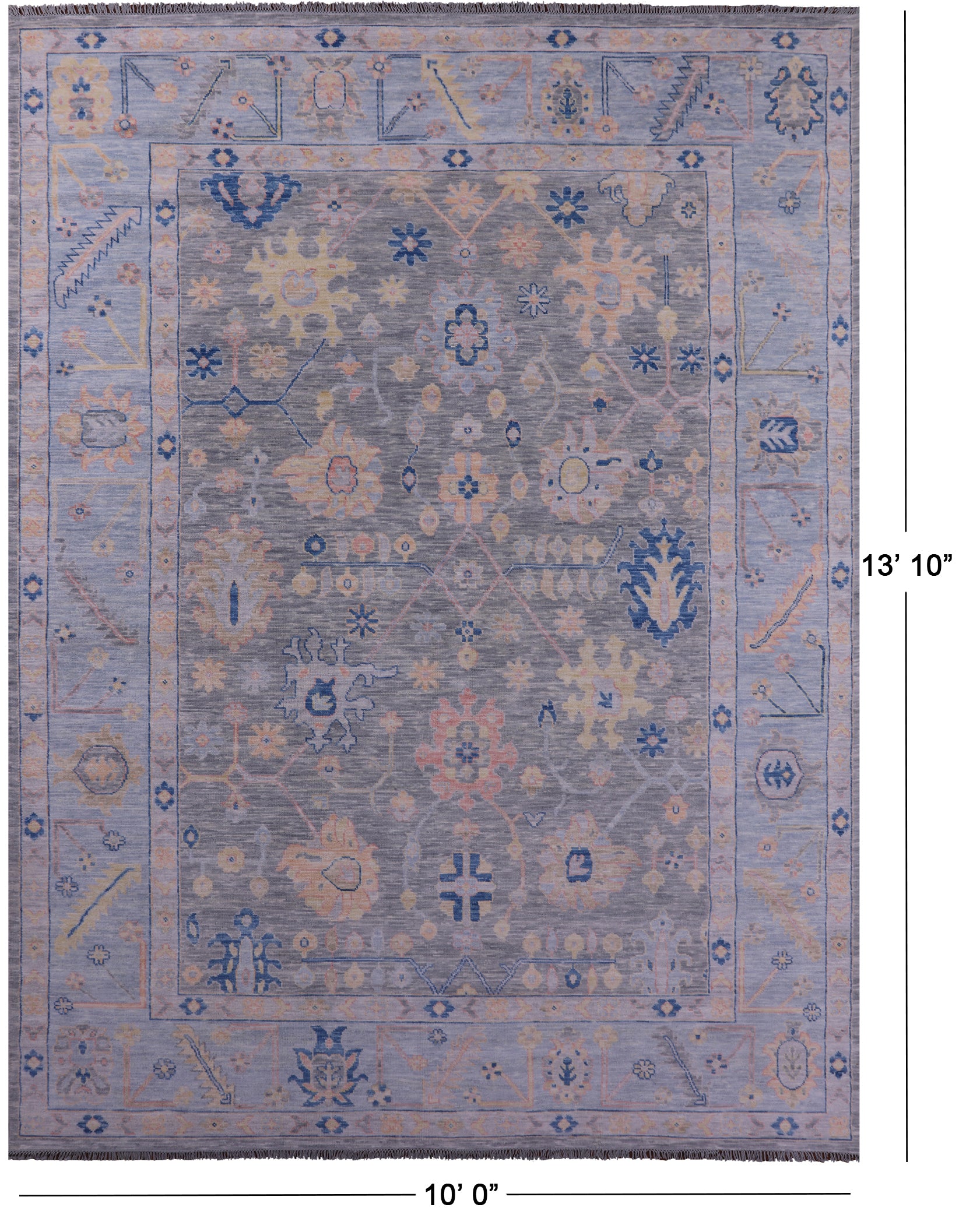 Grey Turkish Oushak Hand Knotted Wool Rug - 10' 0" X 13' 10" - Golden Nile