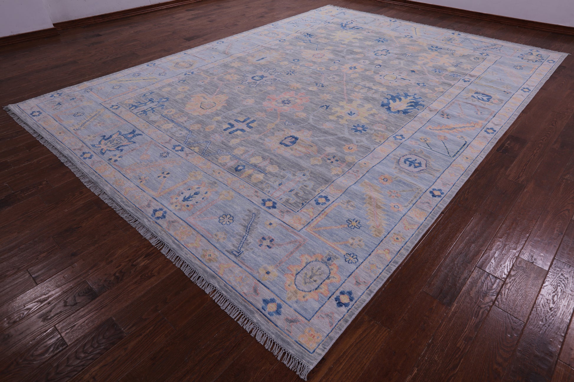 Grey Turkish Oushak Hand Knotted Wool Rug - 10' 0" X 13' 10" - Golden Nile