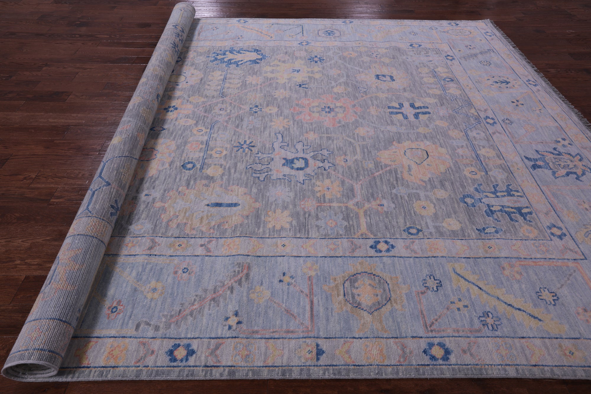 Grey Turkish Oushak Hand Knotted Wool Rug - 10' 0" X 13' 10" - Golden Nile