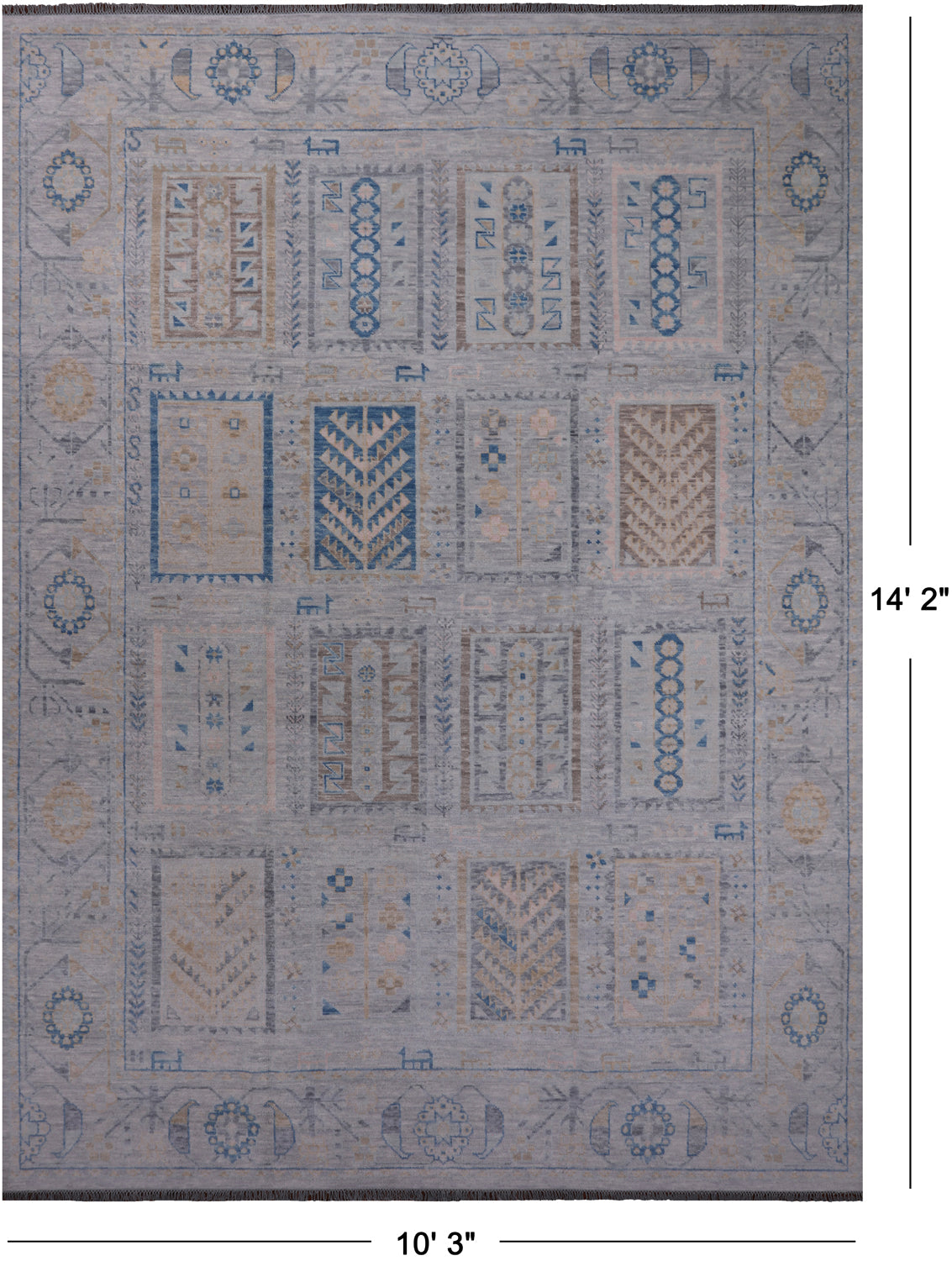 Silver Tribal Persian Gabbeh Handmade Wool Rug - 10' 3" X 14' 2"