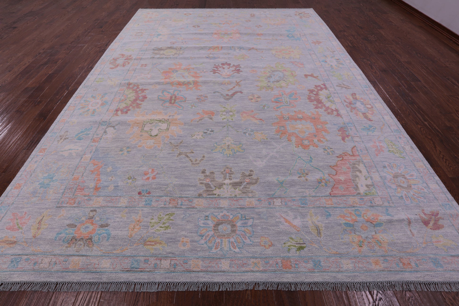 Silver Turkish Oushak Hand Knotted Wool Rug - 10' 3" X 13' 11" - Golden Nile
