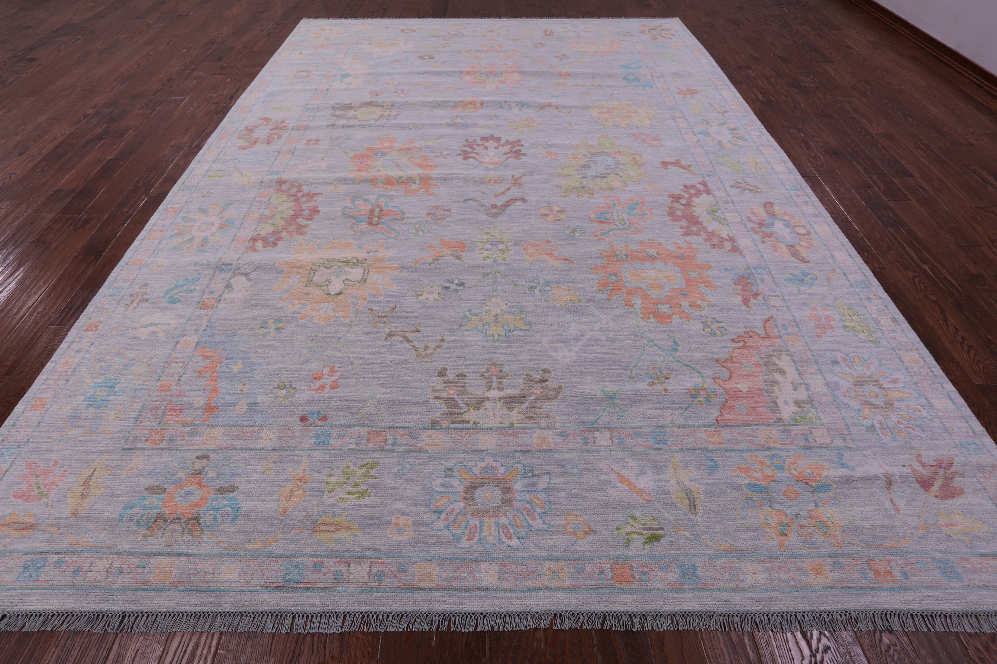 Silver Turkish Oushak Hand Knotted Wool Rug - 10' 3" X 13' 11" - Golden Nile