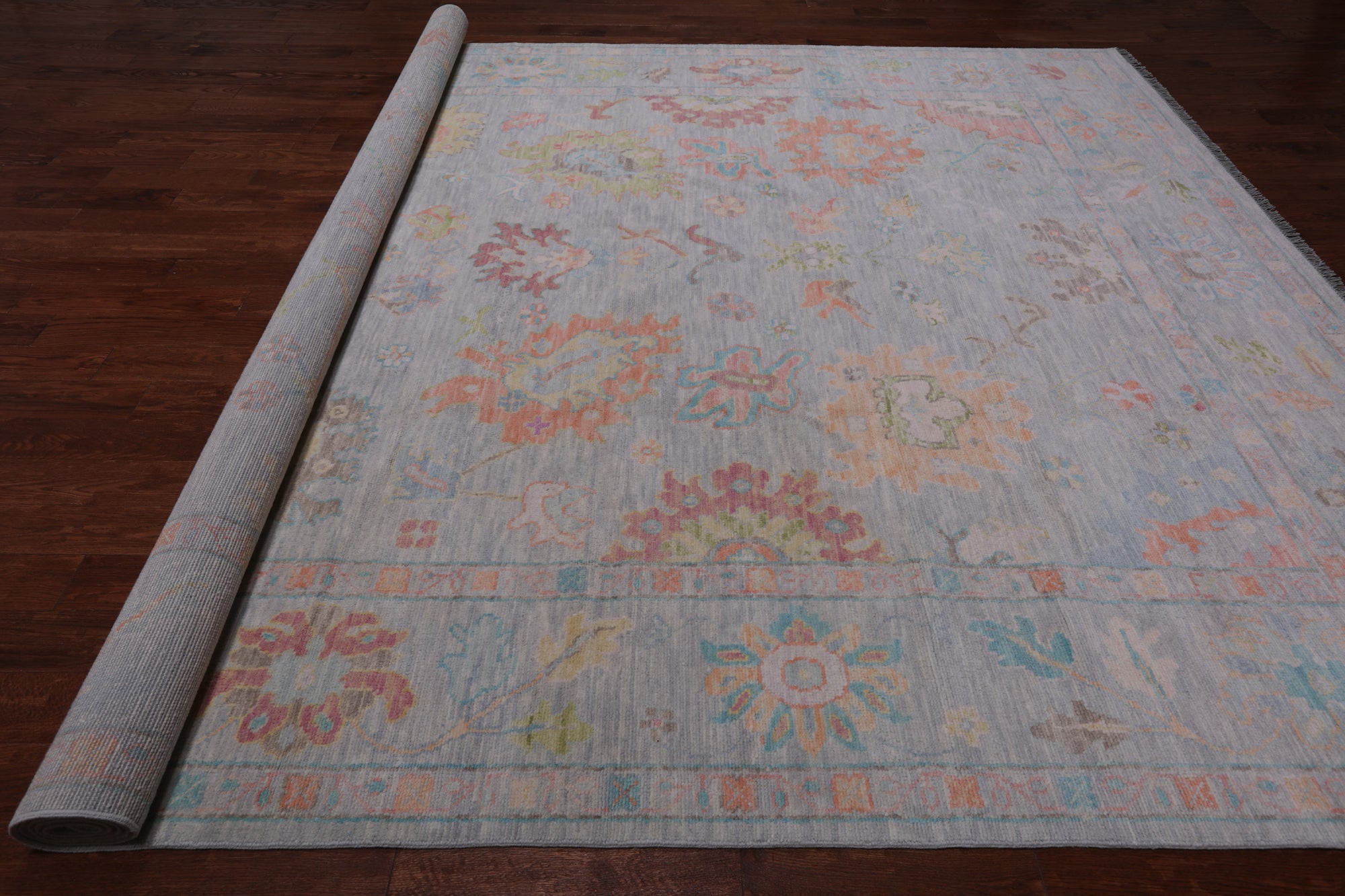 SUPER SALE Silver Turkish Oushak Hand Knotted Wool Rug - 10' 3" X 13' 11"